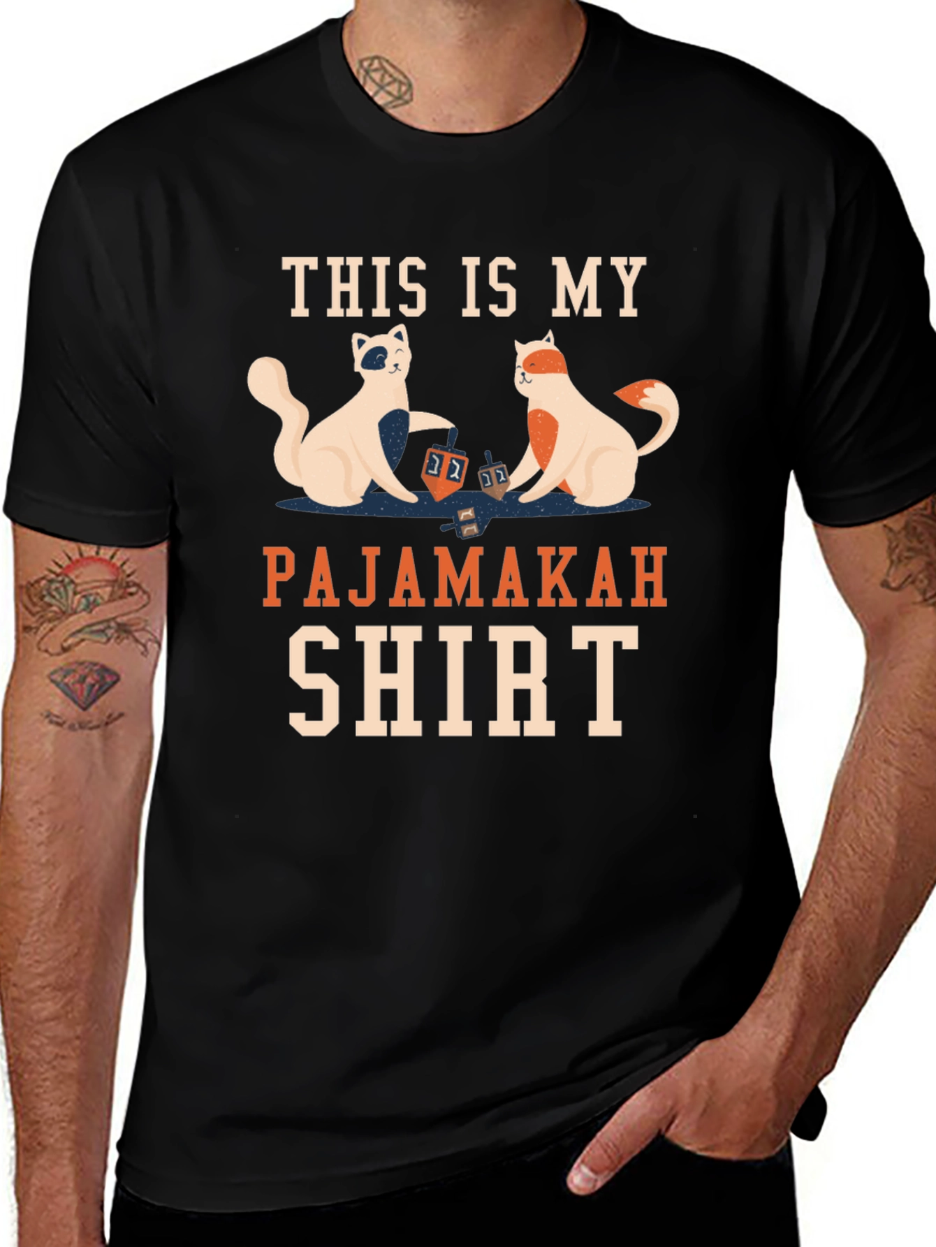 Pajamakah Shirt: Hanukkah Cats & Dreidels T-Shirt