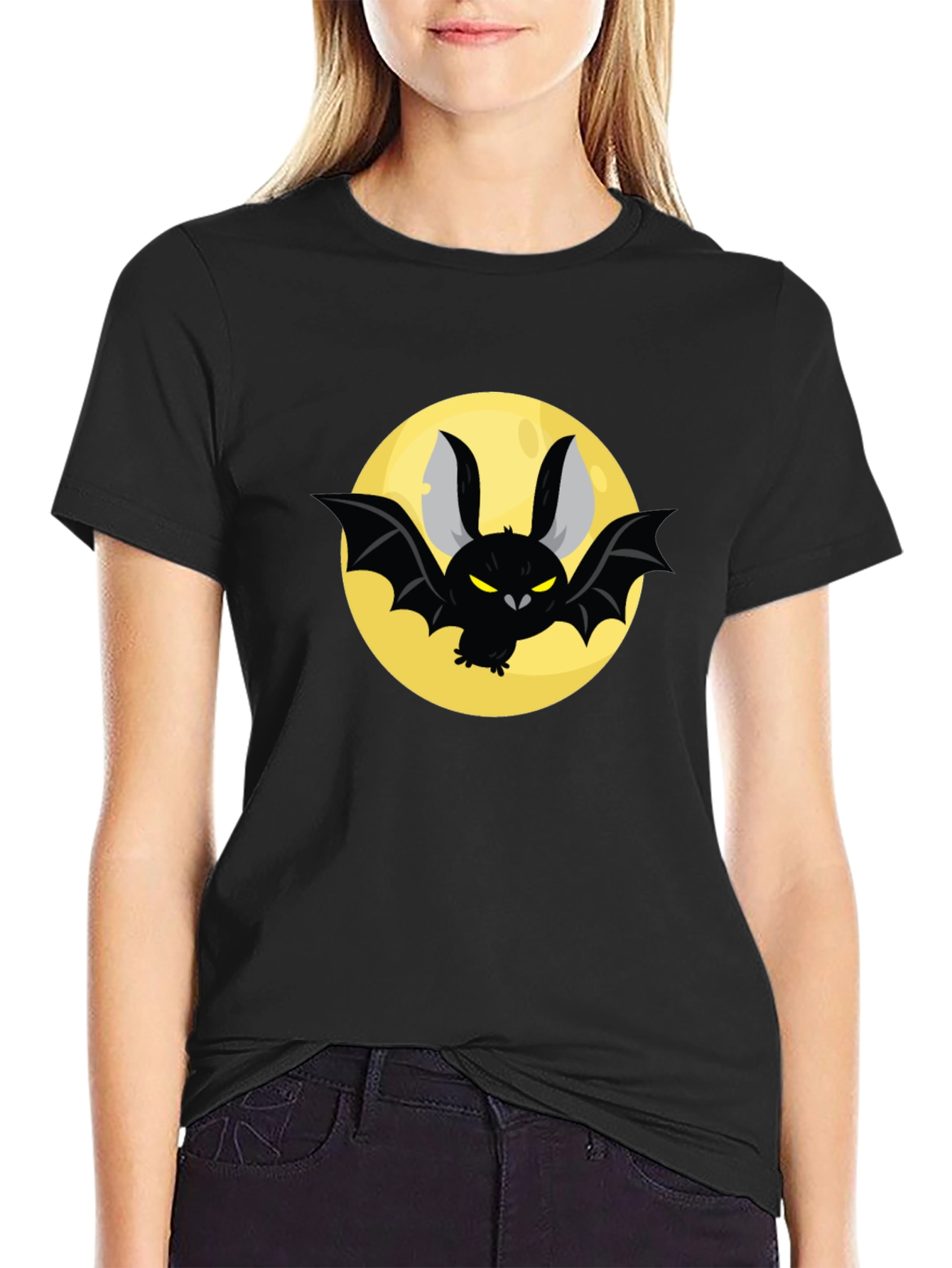 Spooky Bat Moon Graphic Black Tee