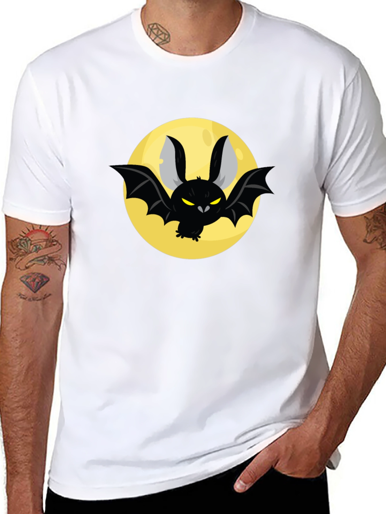 Spooky Bat Moon Graphic Black Tee