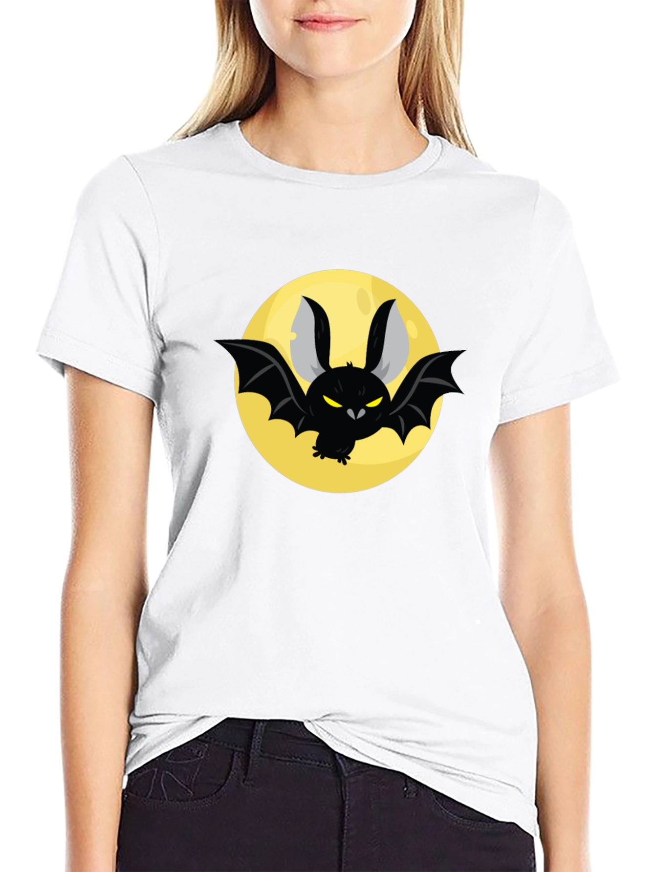 Spooky Bat Moon Graphic Black Tee