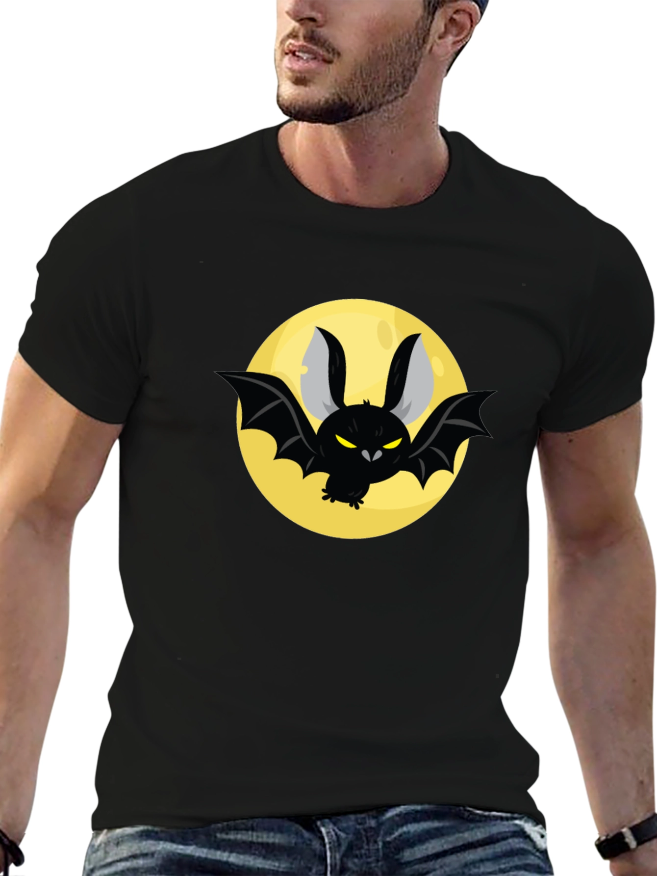 Spooky Bat Moon Graphic Black Tee