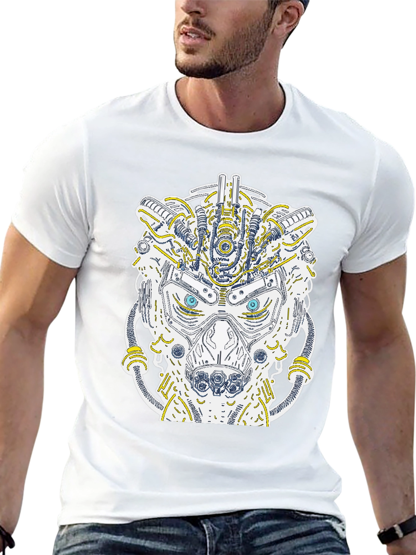 Robotic Bear Graphic T-Shirt - Unique Cyberpunk Style