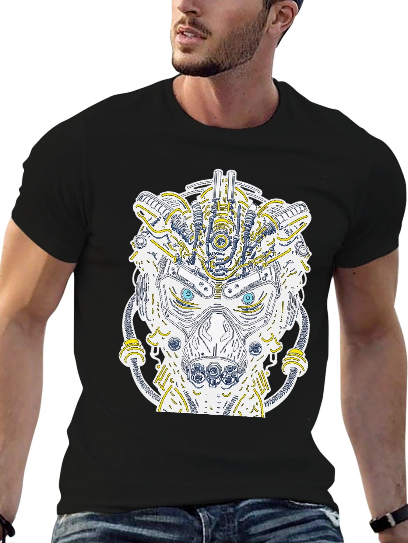 Robotic Bear Graphic T-Shirt - Unique Cyberpunk Style