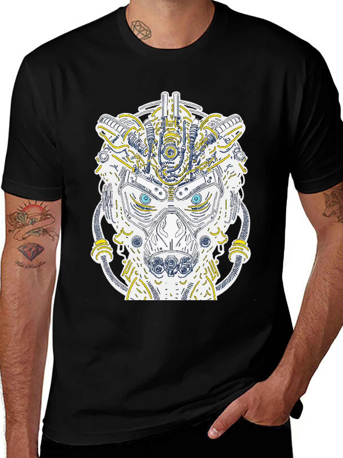 Robotic Bear Graphic T-Shirt - Unique Cyberpunk Style
