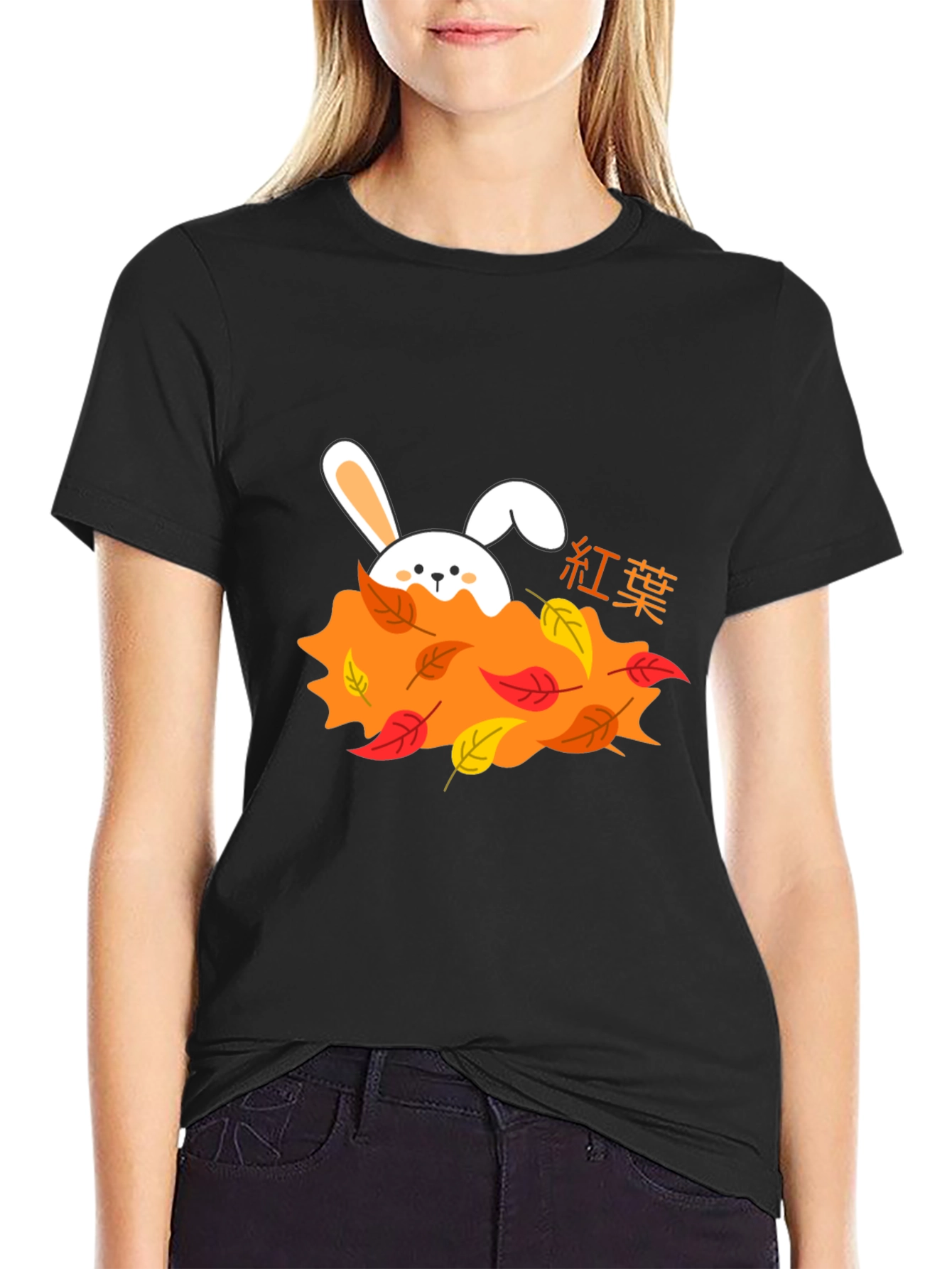 Autumn Bunny Black T-Shirt