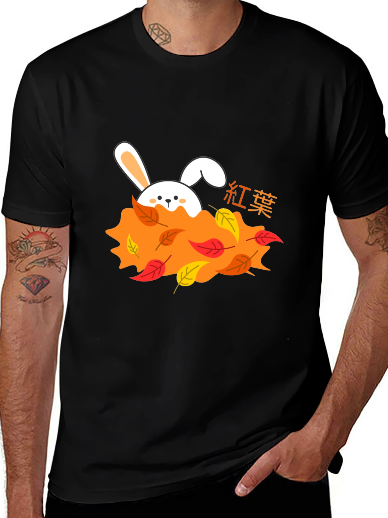 Autumn Bunny Black T-Shirt