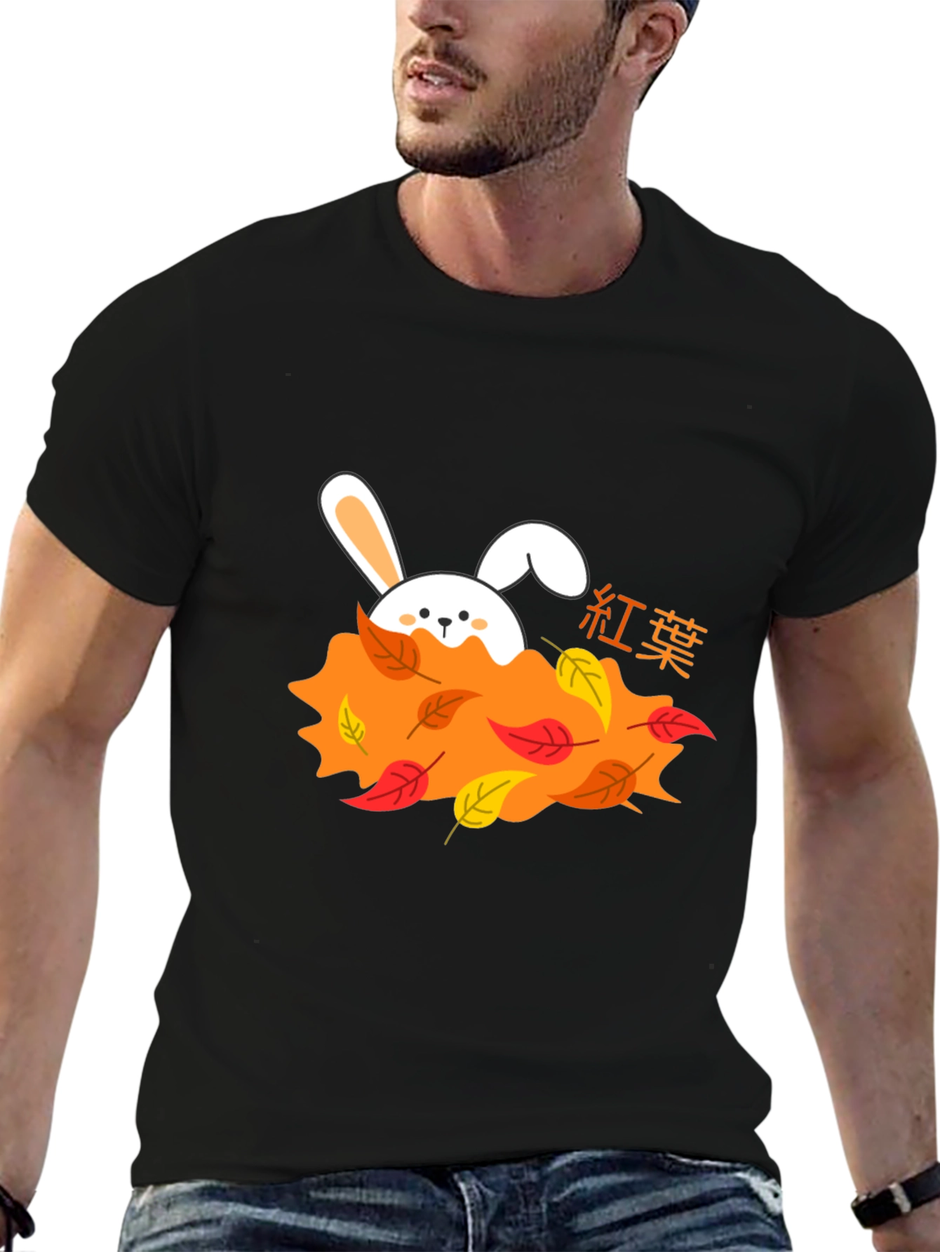 Autumn Bunny Black T-Shirt