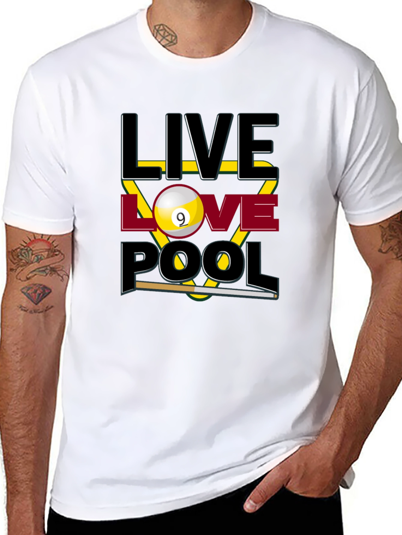 Live Love Pool Graphic T-Shirt - Billiards Player Tee