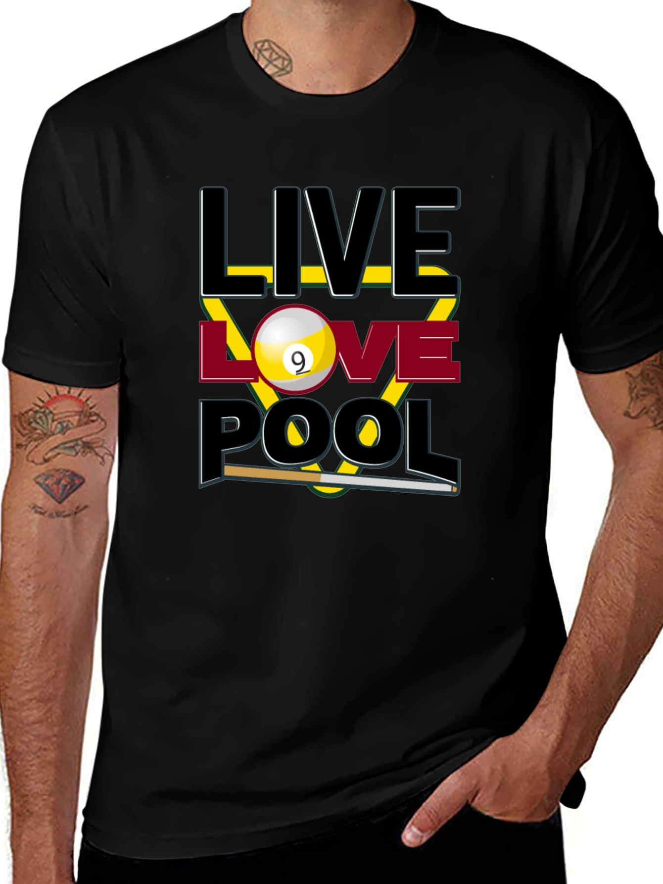 Live Love Pool Graphic T-Shirt - Billiards Player Tee