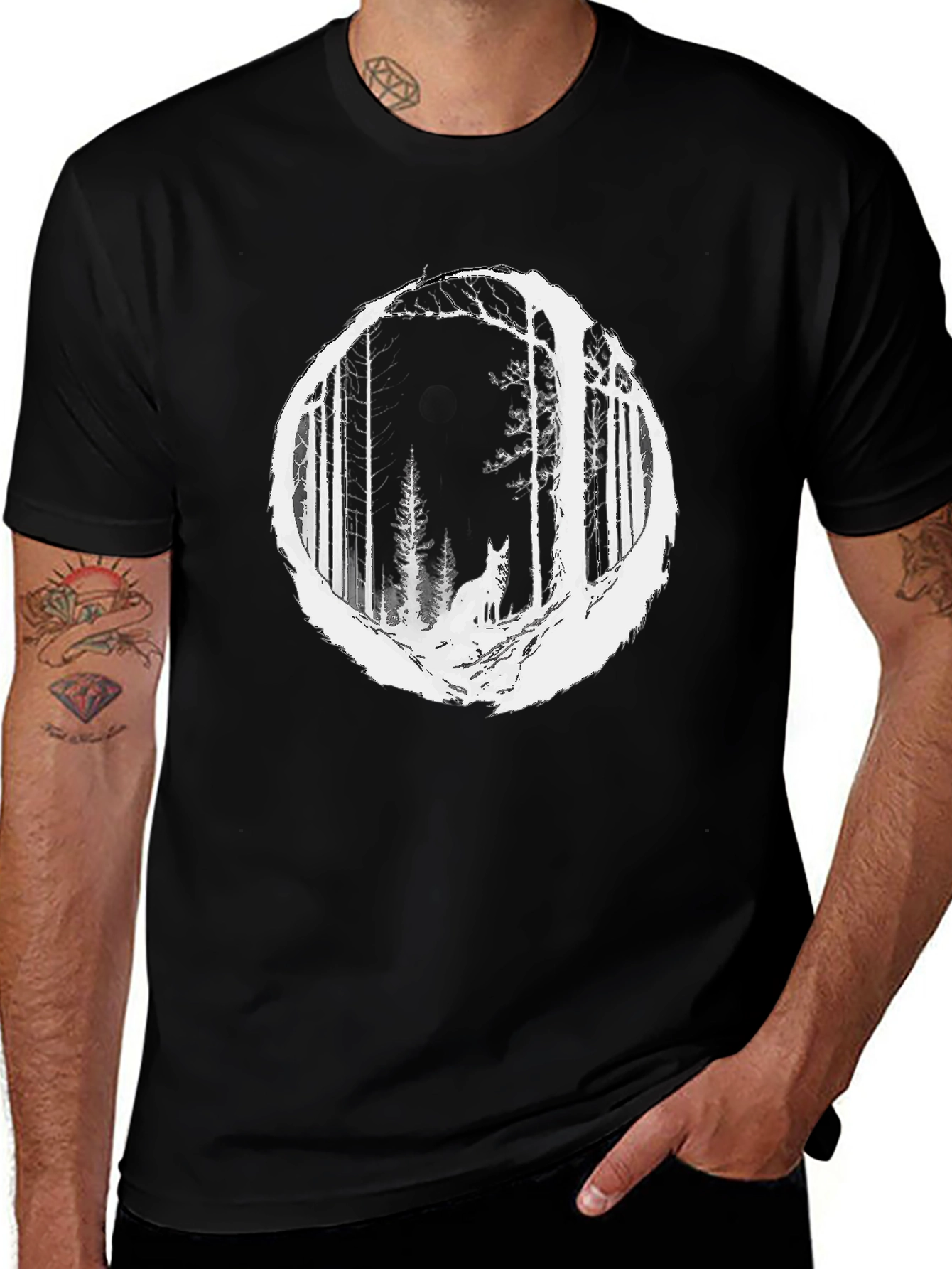 Wolf Forest Graphic Tee - Stylish Black T-Shirt
