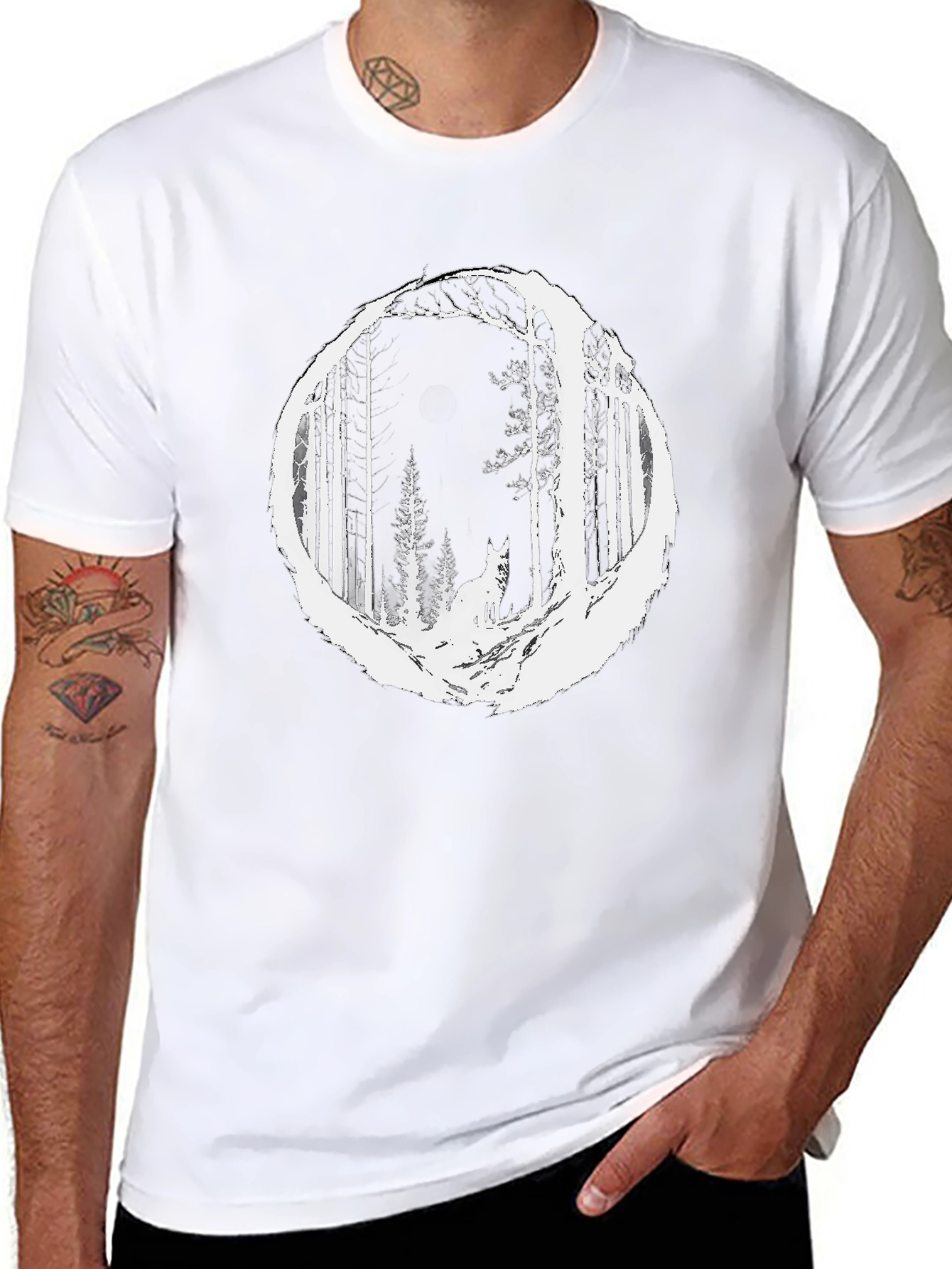Wolf Forest Graphic Tee - Stylish Black T-Shirt