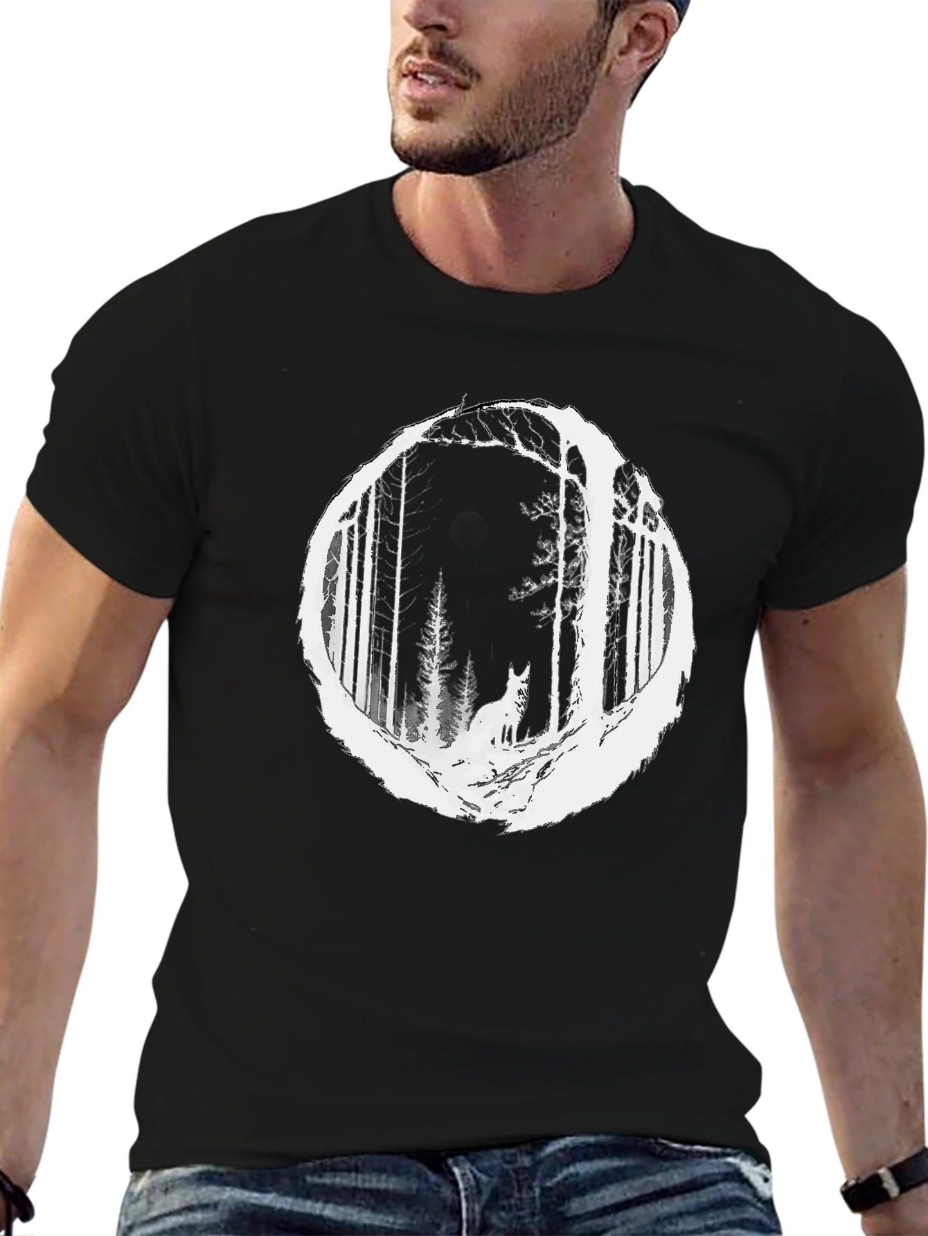 Wolf Forest Graphic Tee - Stylish Black T-Shirt