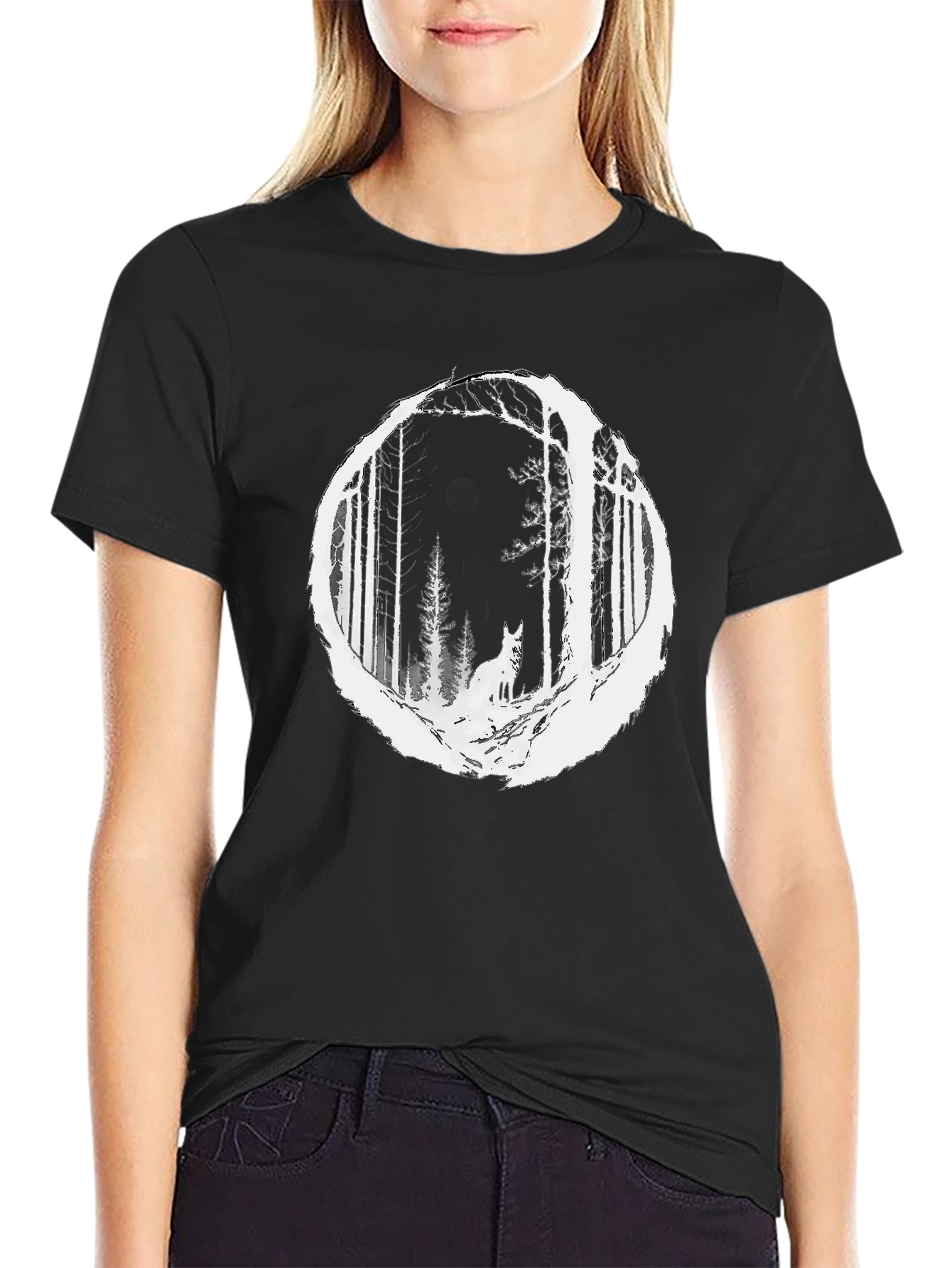 Wolf Forest Graphic Tee - Stylish Black T-Shirt
