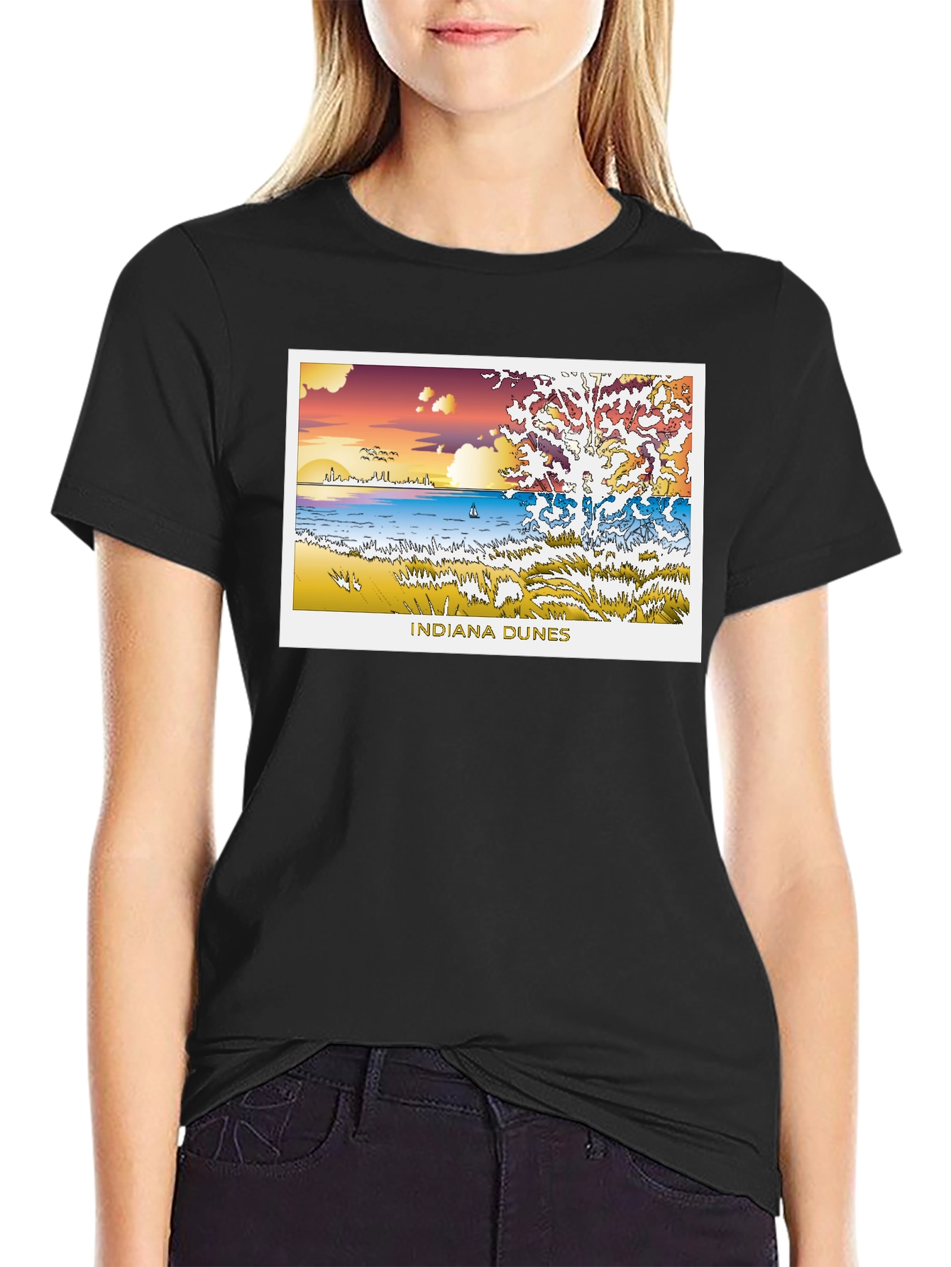Indiana Dunes Graphic Black Tee