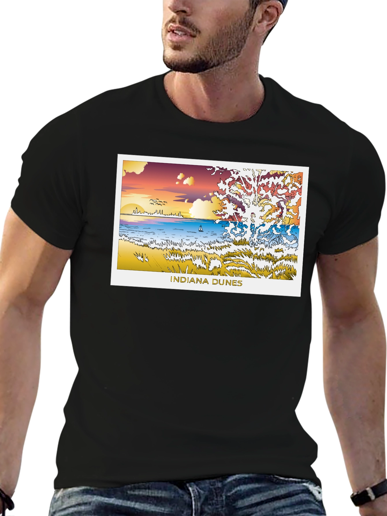 Indiana Dunes Graphic Black Tee