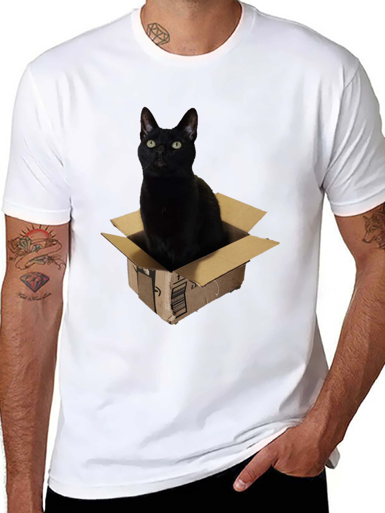 Black Cat in Box Graphic T-Shirt