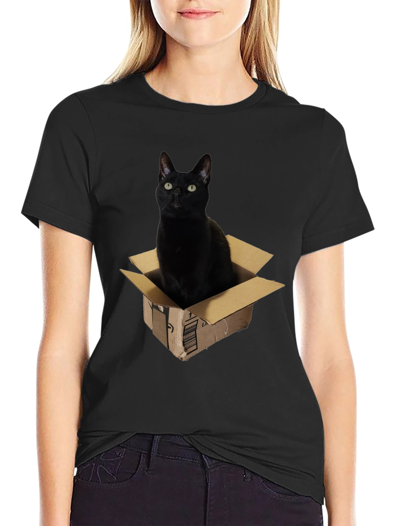 Black Cat in Box Graphic T-Shirt
