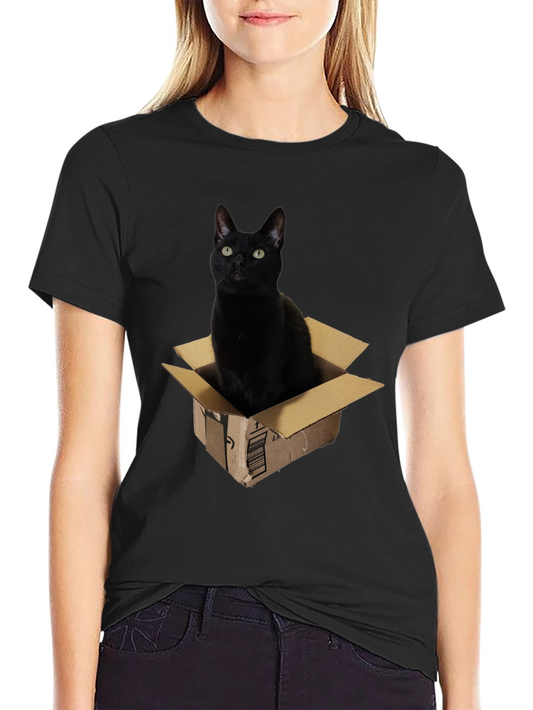 Black Cat in Box Graphic T-Shirt
