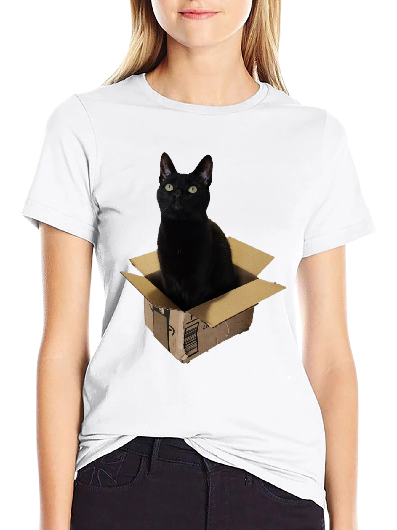 Black Cat in Box Graphic T-Shirt