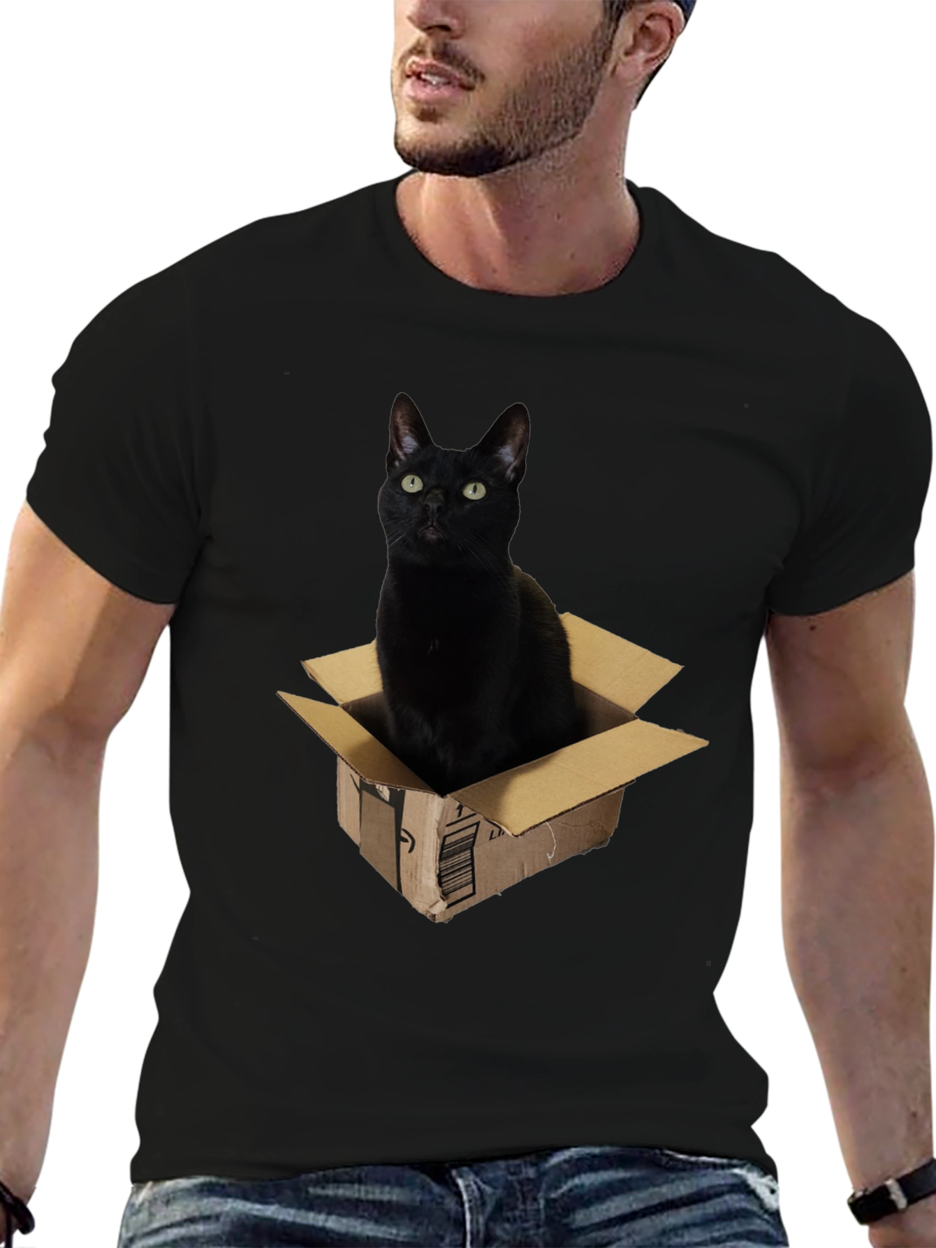 Black Cat in Box Graphic T-Shirt