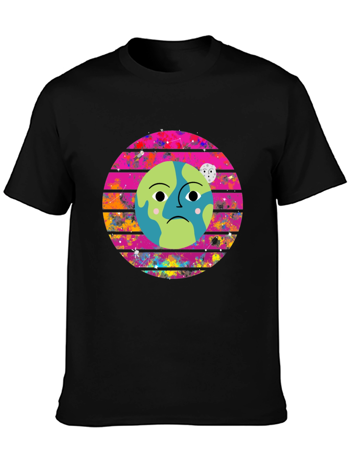 Sad Earth Graphic Tee - Black Crew Neck