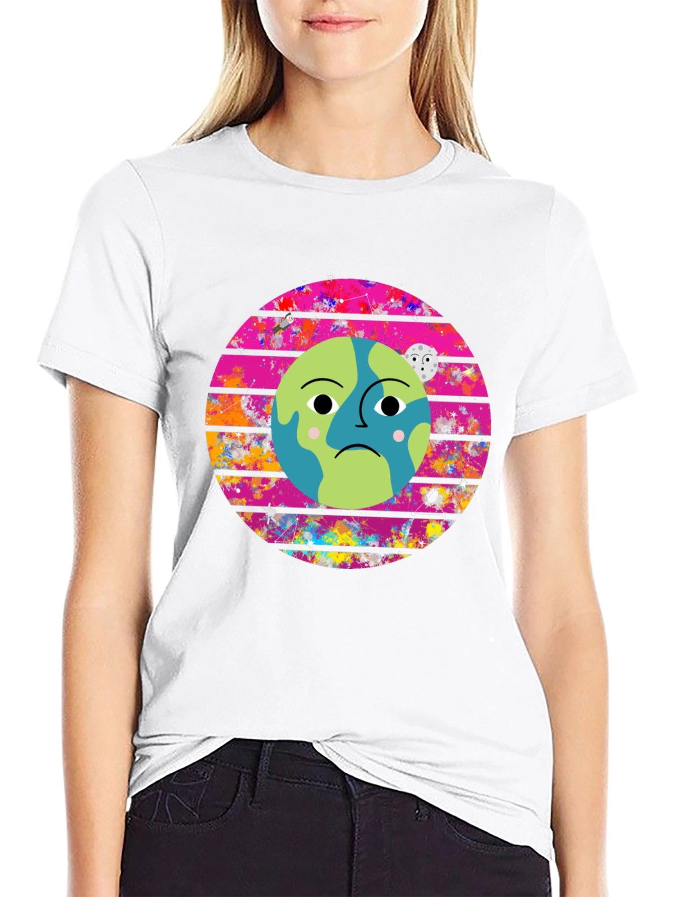 Sad Earth Graphic Tee - Black Crew Neck