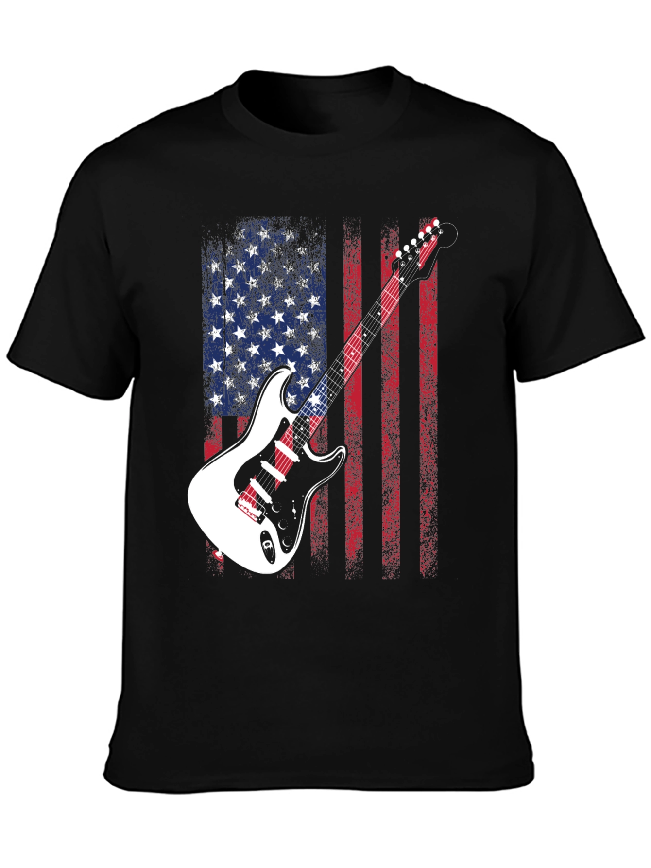 USA Flag Guitar Graphic Tee - Patriotic Rocker Style