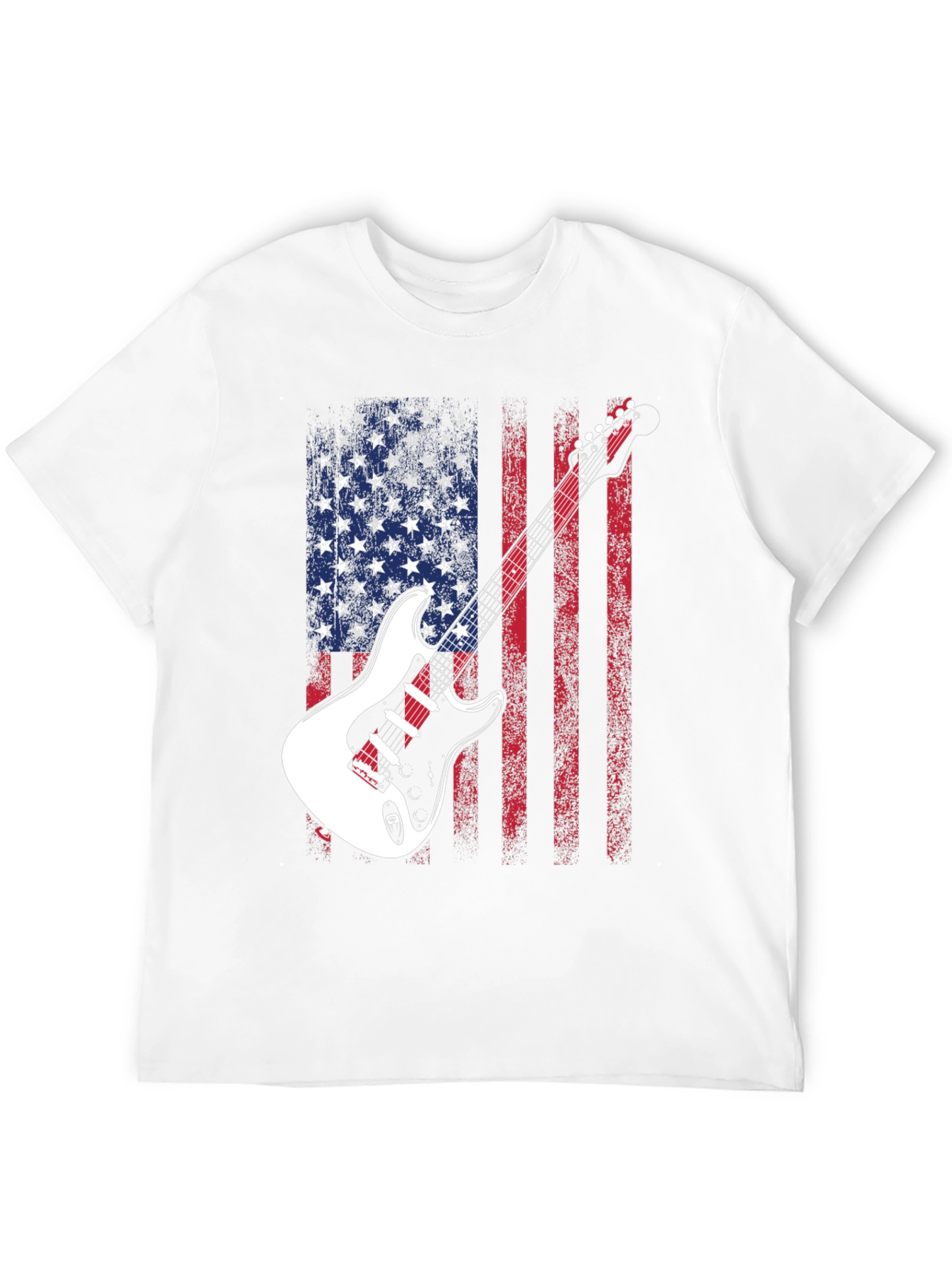 USA Flag Guitar Graphic Tee - Patriotic Rocker Style