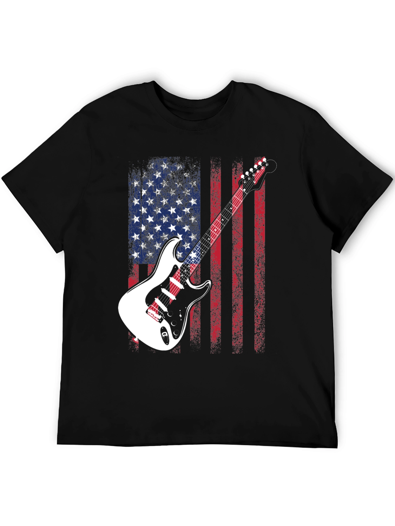 USA Flag Guitar Graphic Tee - Patriotic Rocker Style