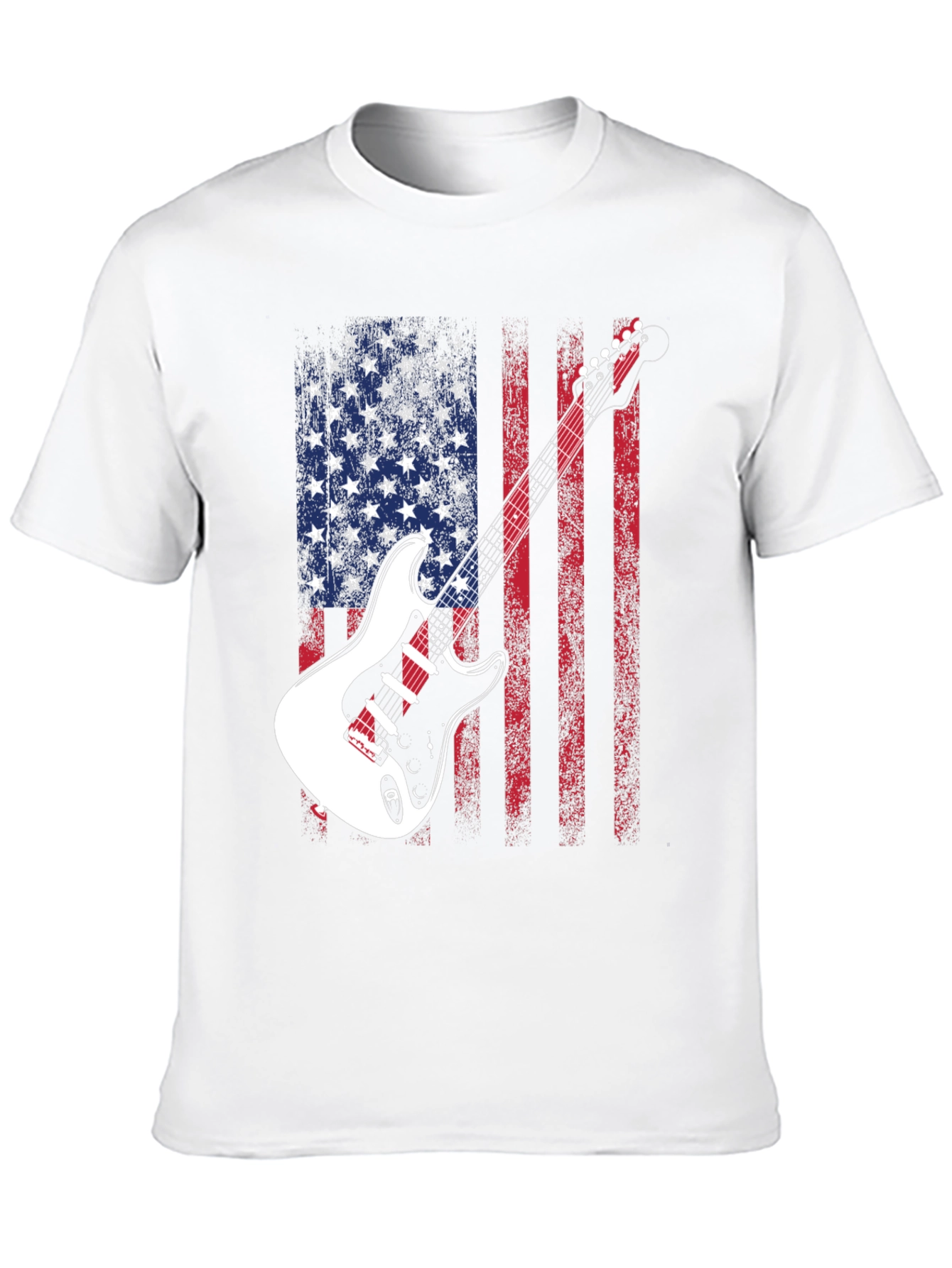 USA Flag Guitar Graphic Tee - Patriotic Rocker Style