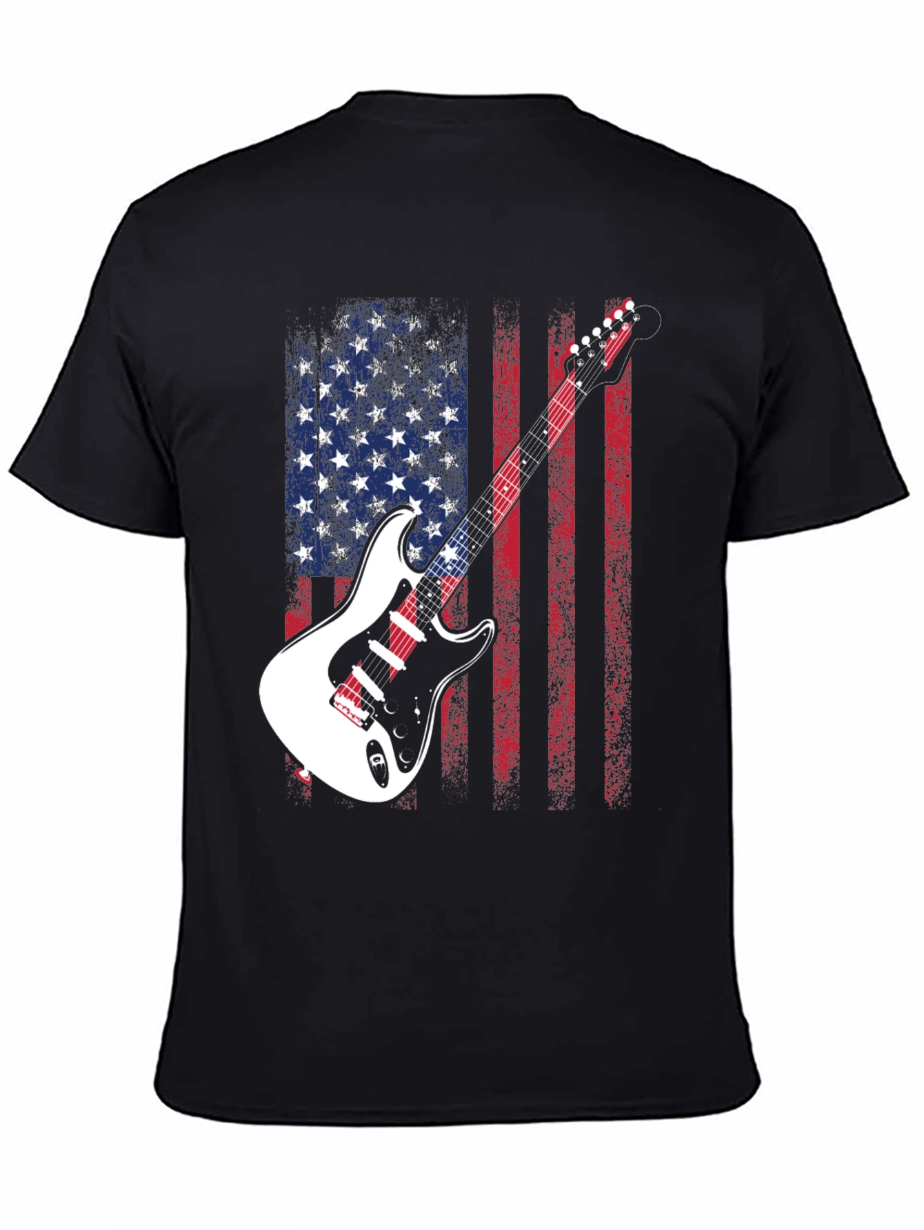 USA Flag Guitar Graphic Tee - Patriotic Rocker Style