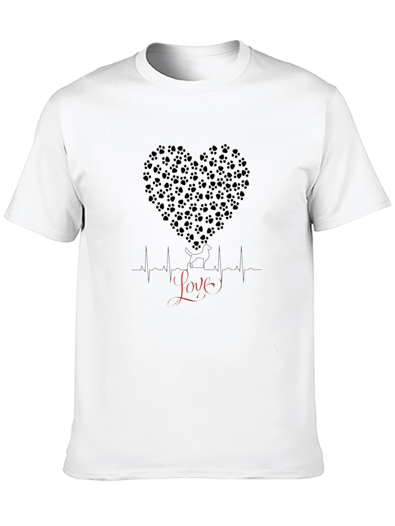 Paw Print Heartbeat Love Mens Black T-Shirt