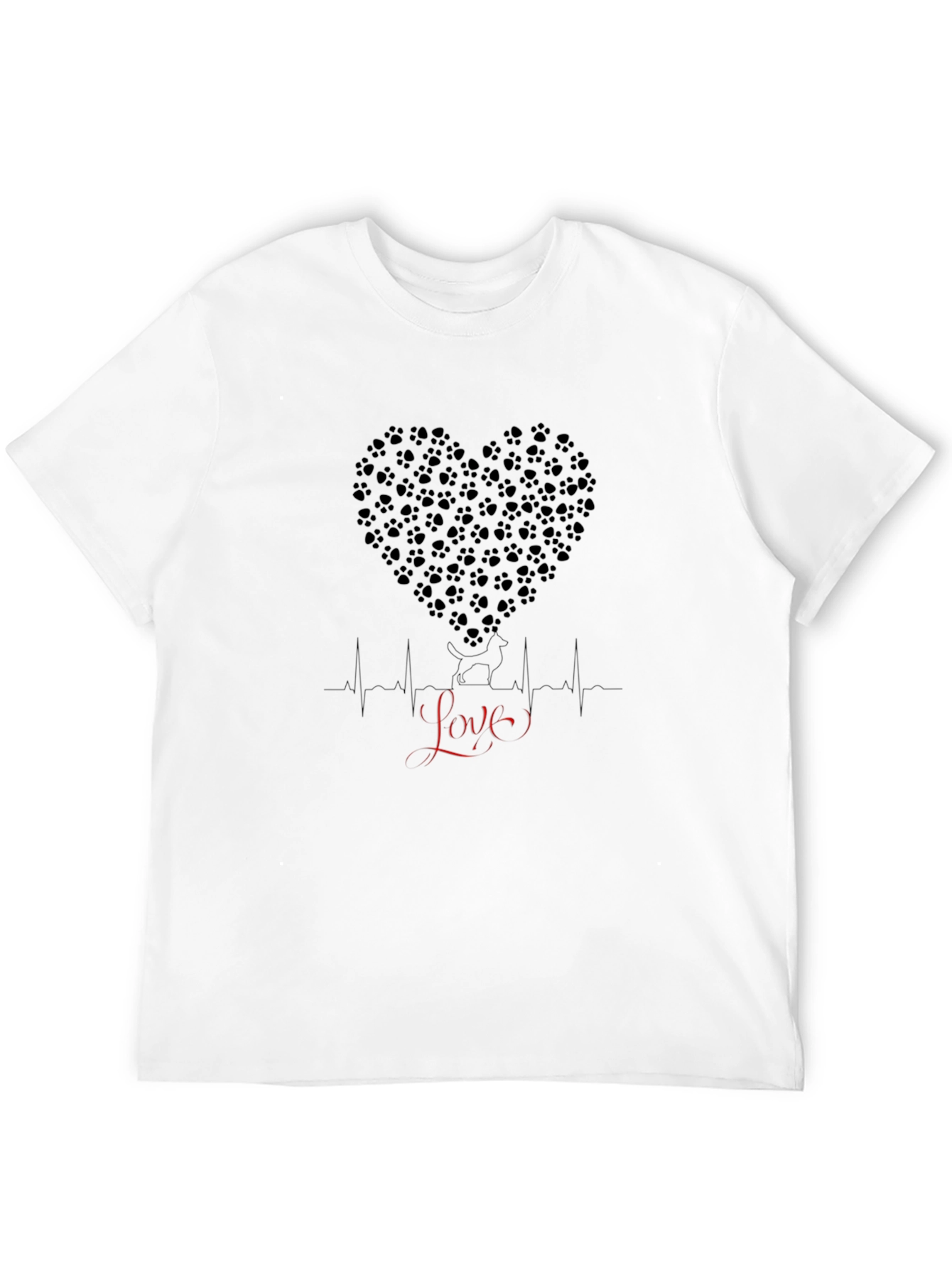 Paw Print Heartbeat Love Mens Black T-Shirt