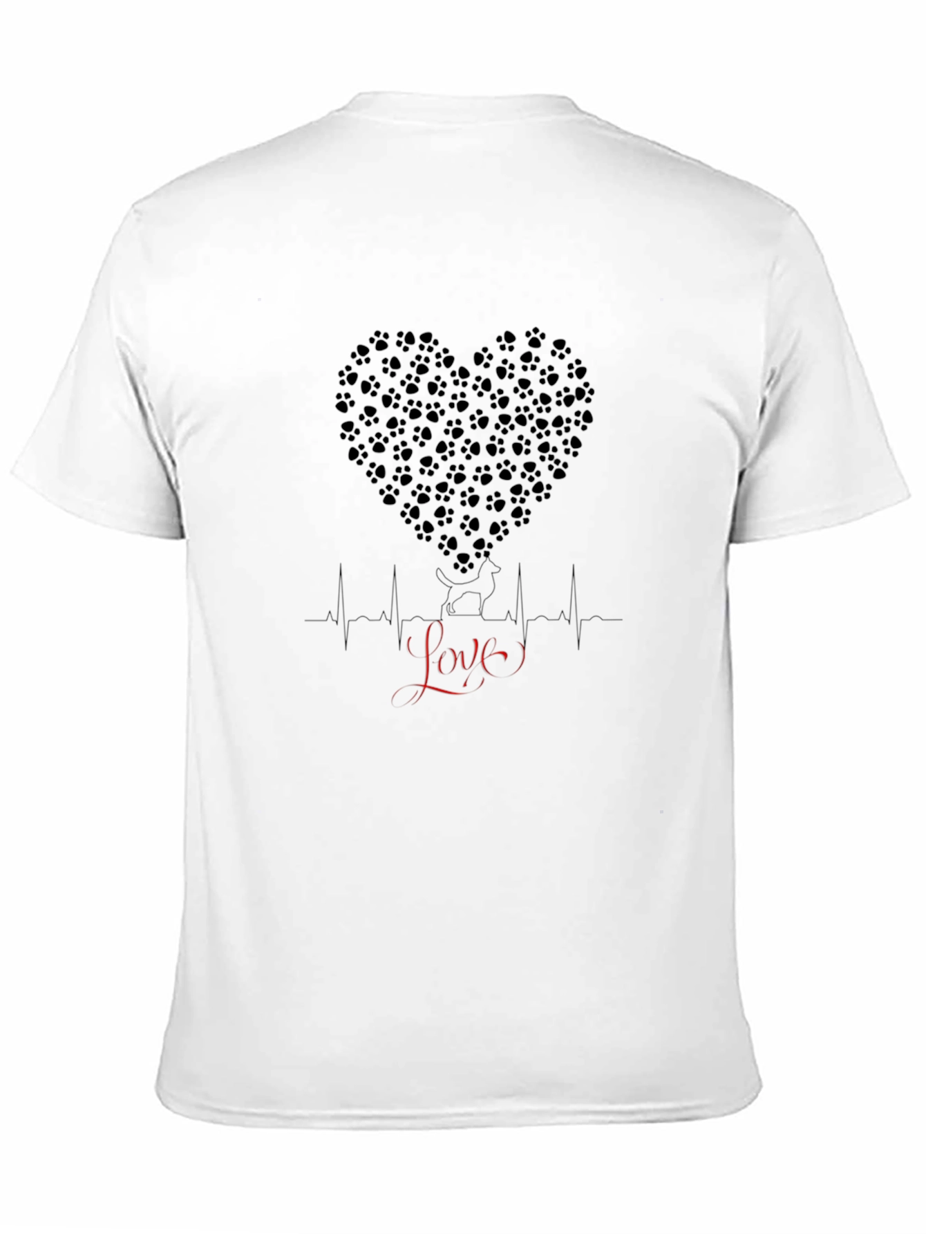 Paw Print Heartbeat Love Mens Black T-Shirt