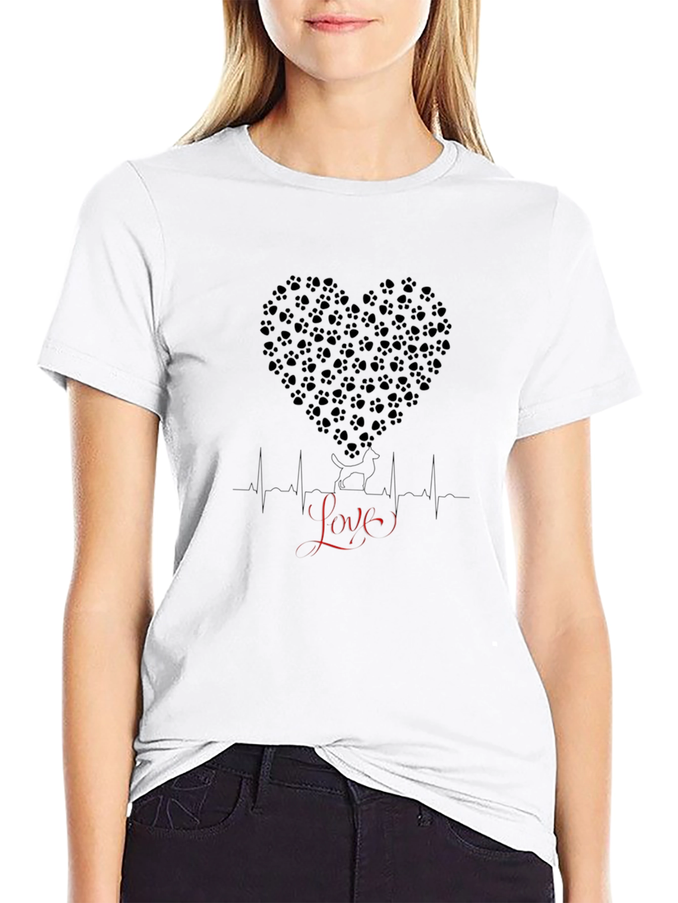 Paw Print Heartbeat Love Mens Black T-Shirt