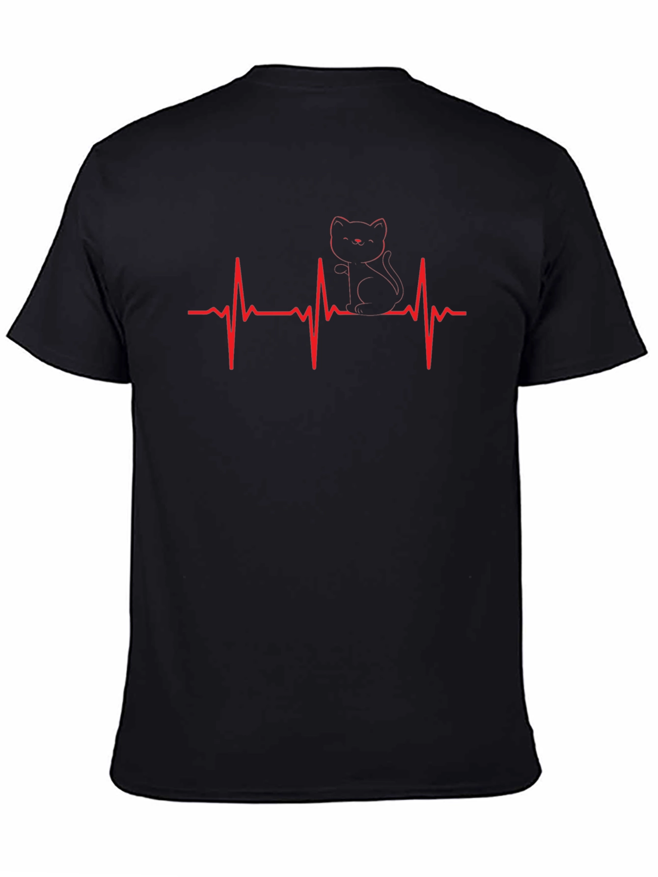 Cat Heartbeat T-Shirt - Black Graphic Tee