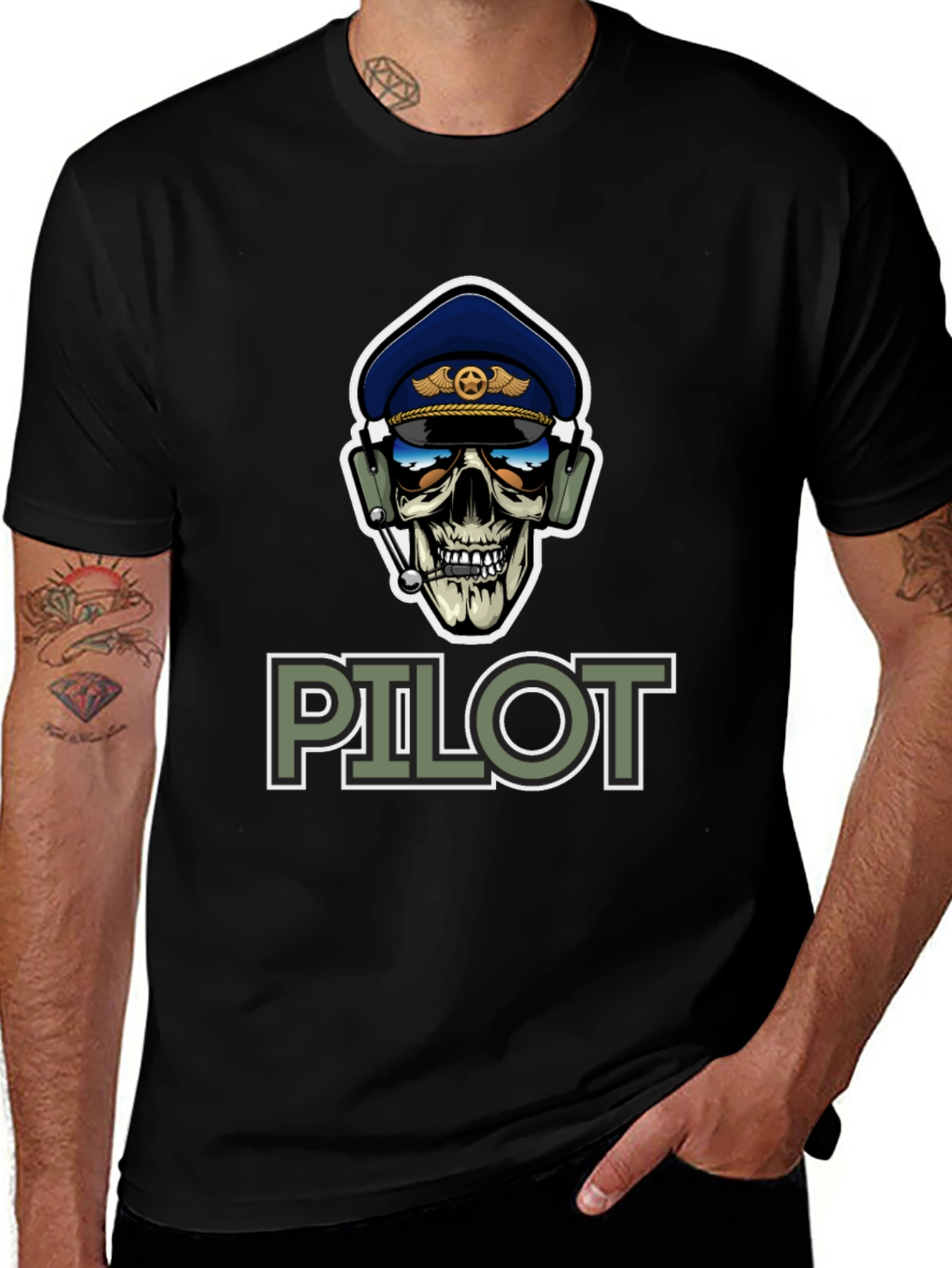 Pilot Skull Graphic T-Shirt - Aviation Style Tee