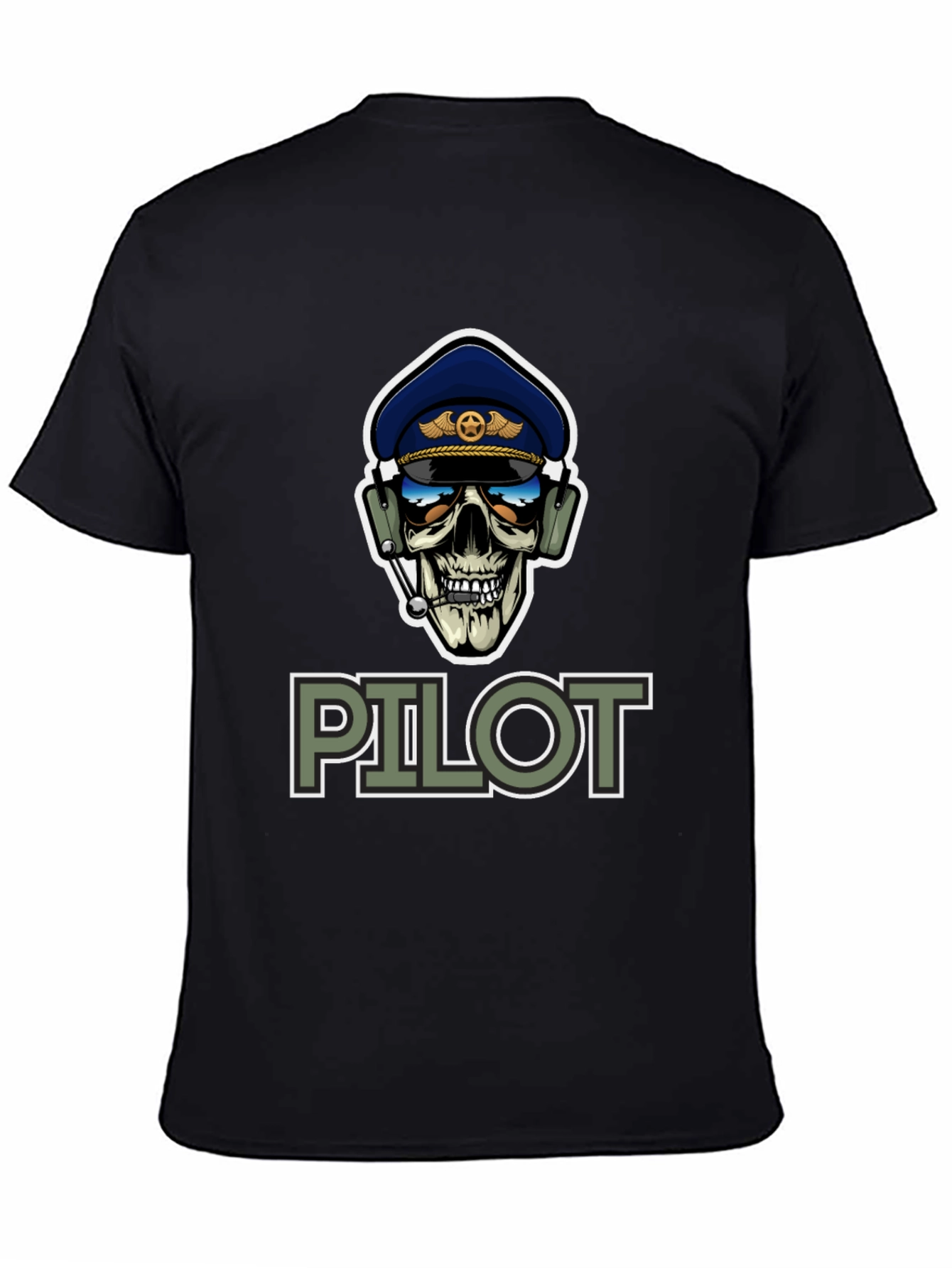 Pilot Skull Graphic T-Shirt - Aviation Style Tee