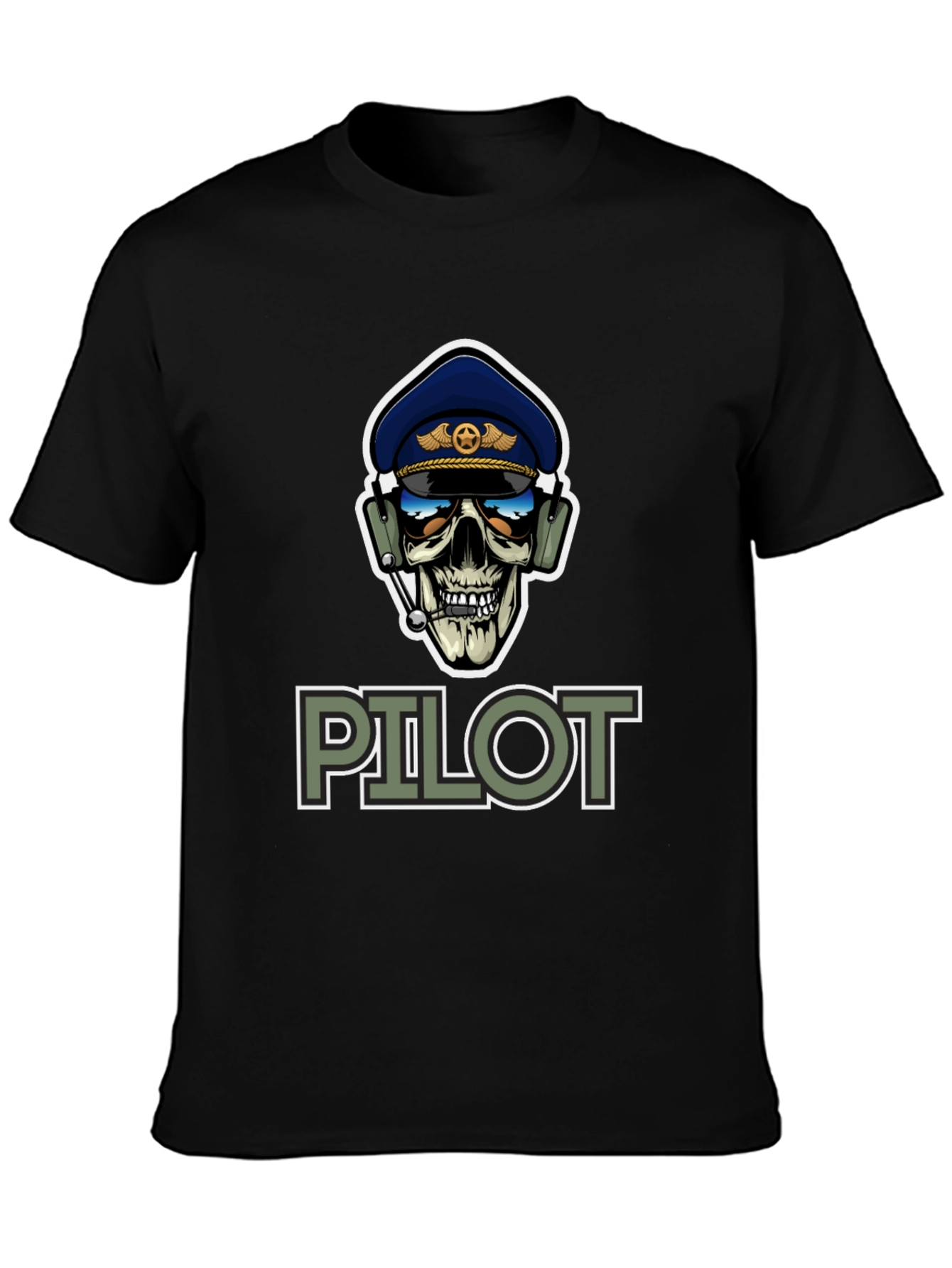 Pilot Skull Graphic T-Shirt - Aviation Style Tee