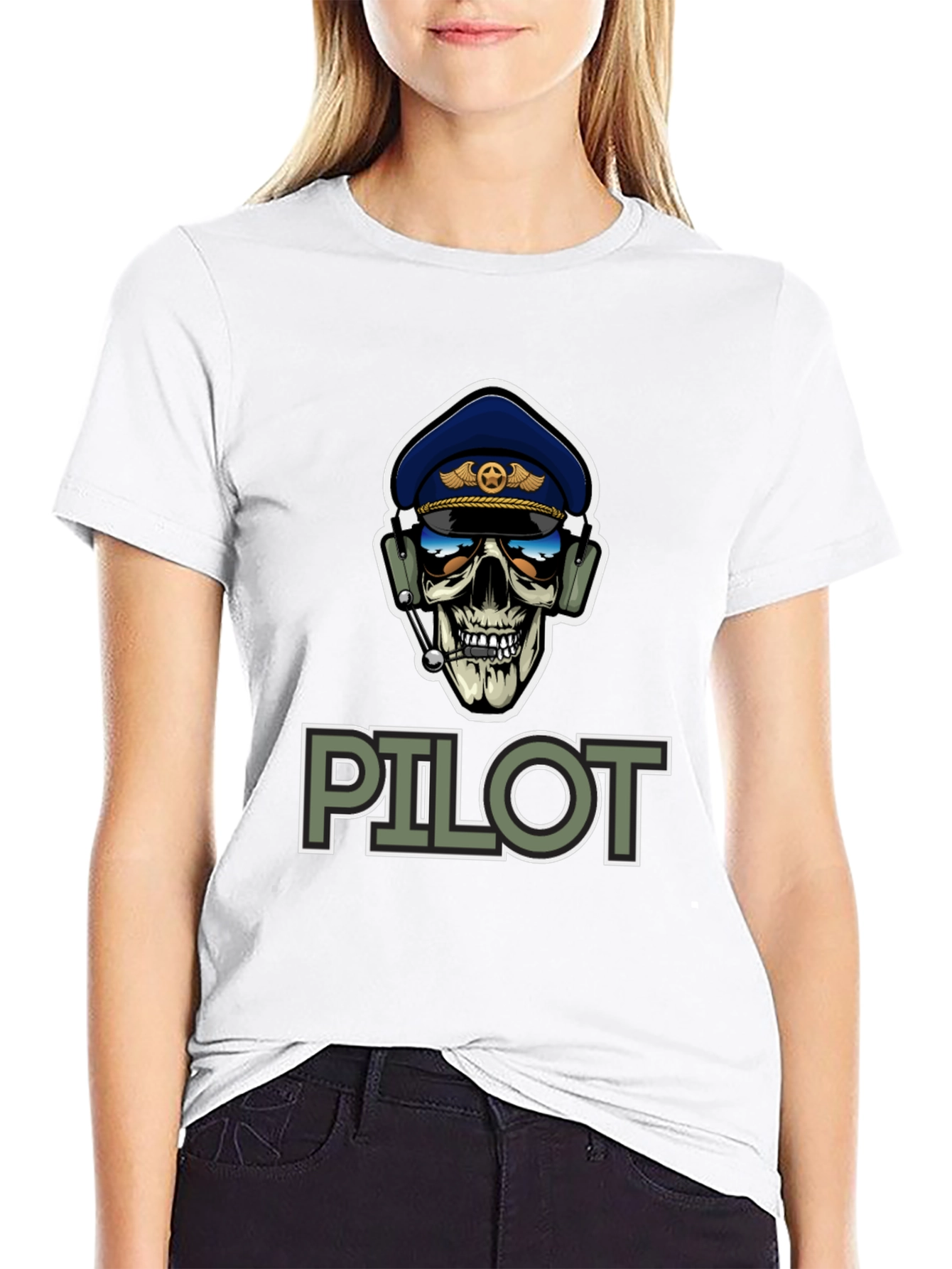 Pilot Skull Graphic T-Shirt - Aviation Style Tee