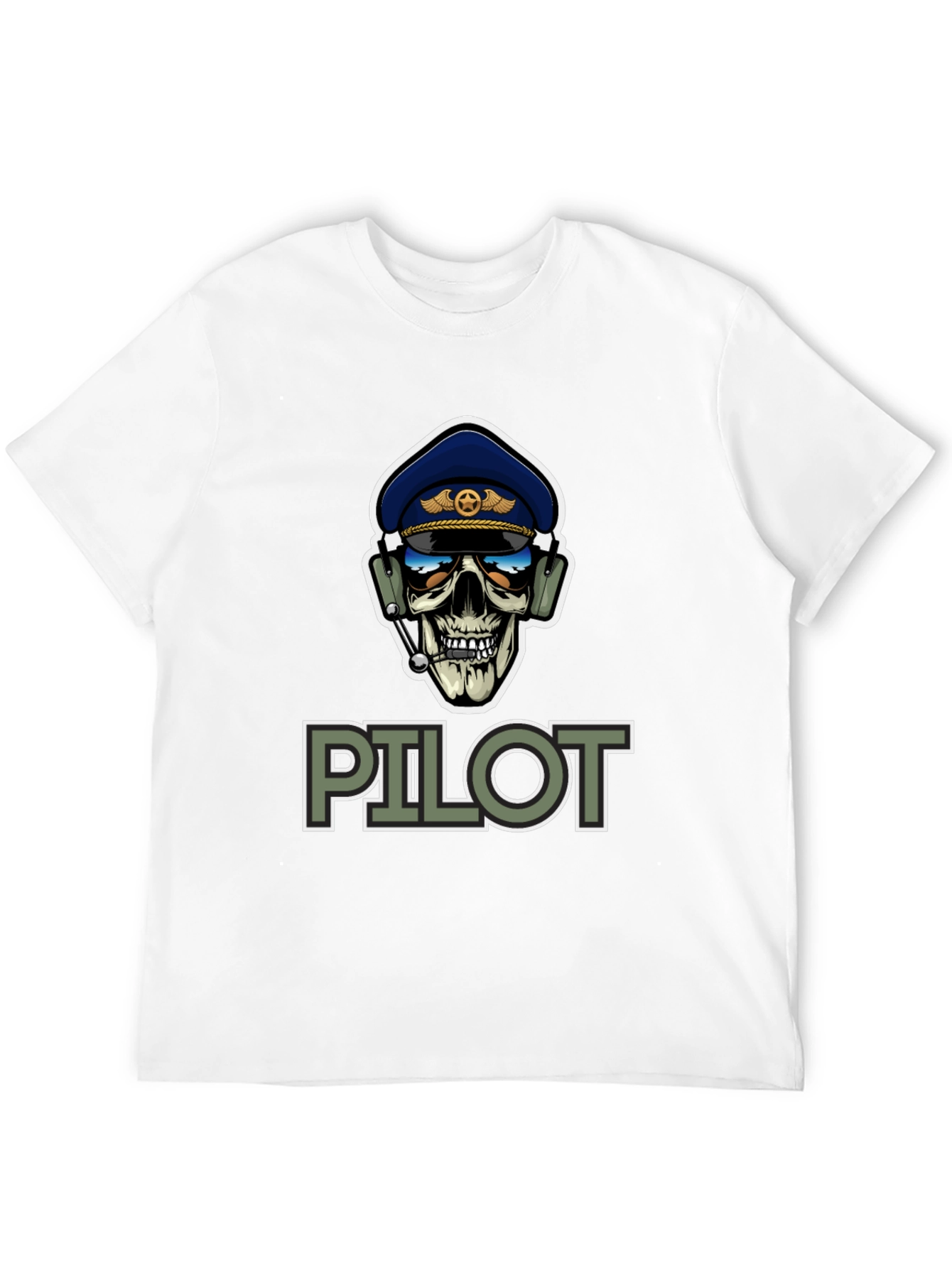 Pilot Skull Graphic T-Shirt - Aviation Style Tee