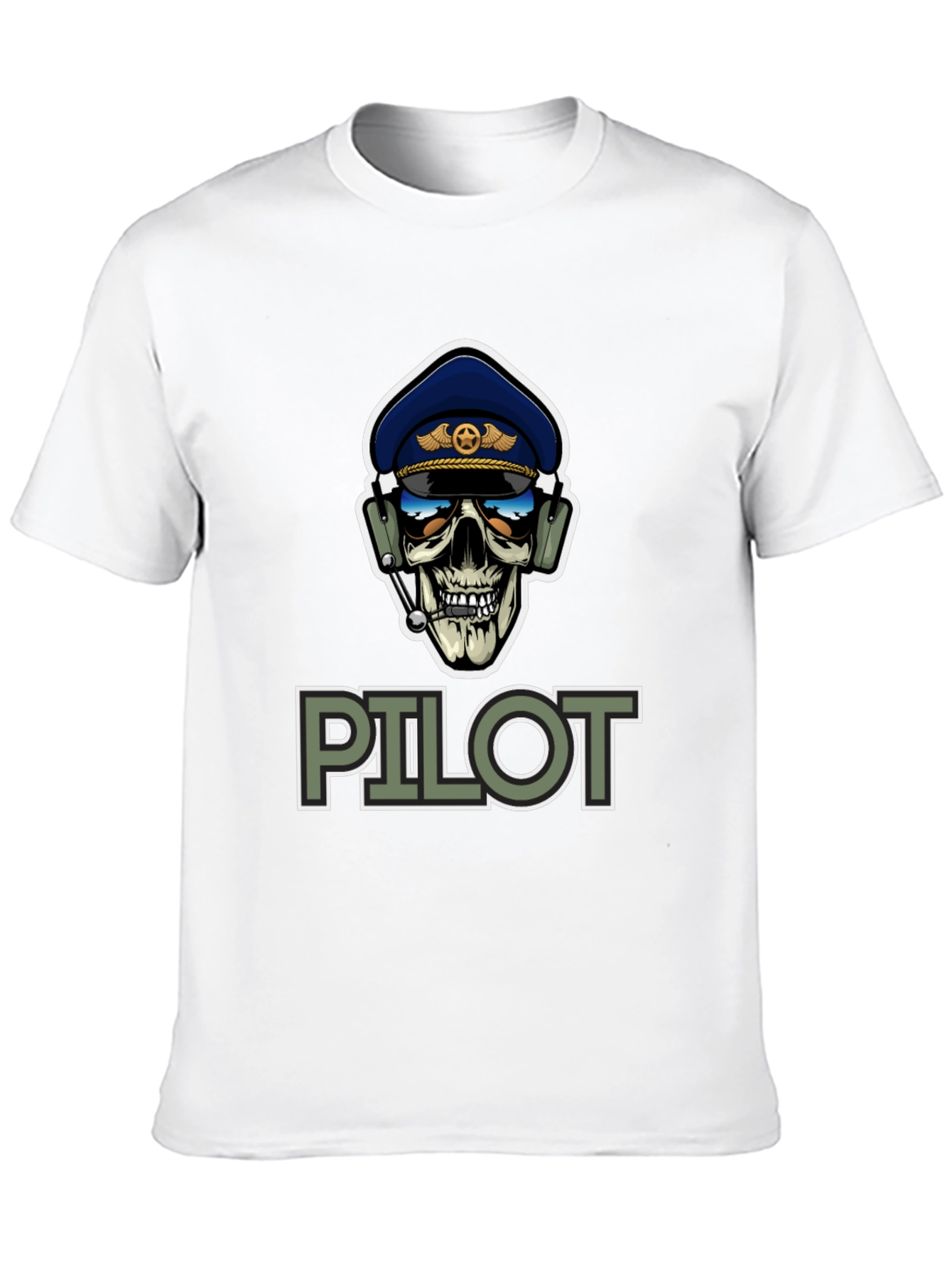 Pilot Skull Graphic T-Shirt - Aviation Style Tee