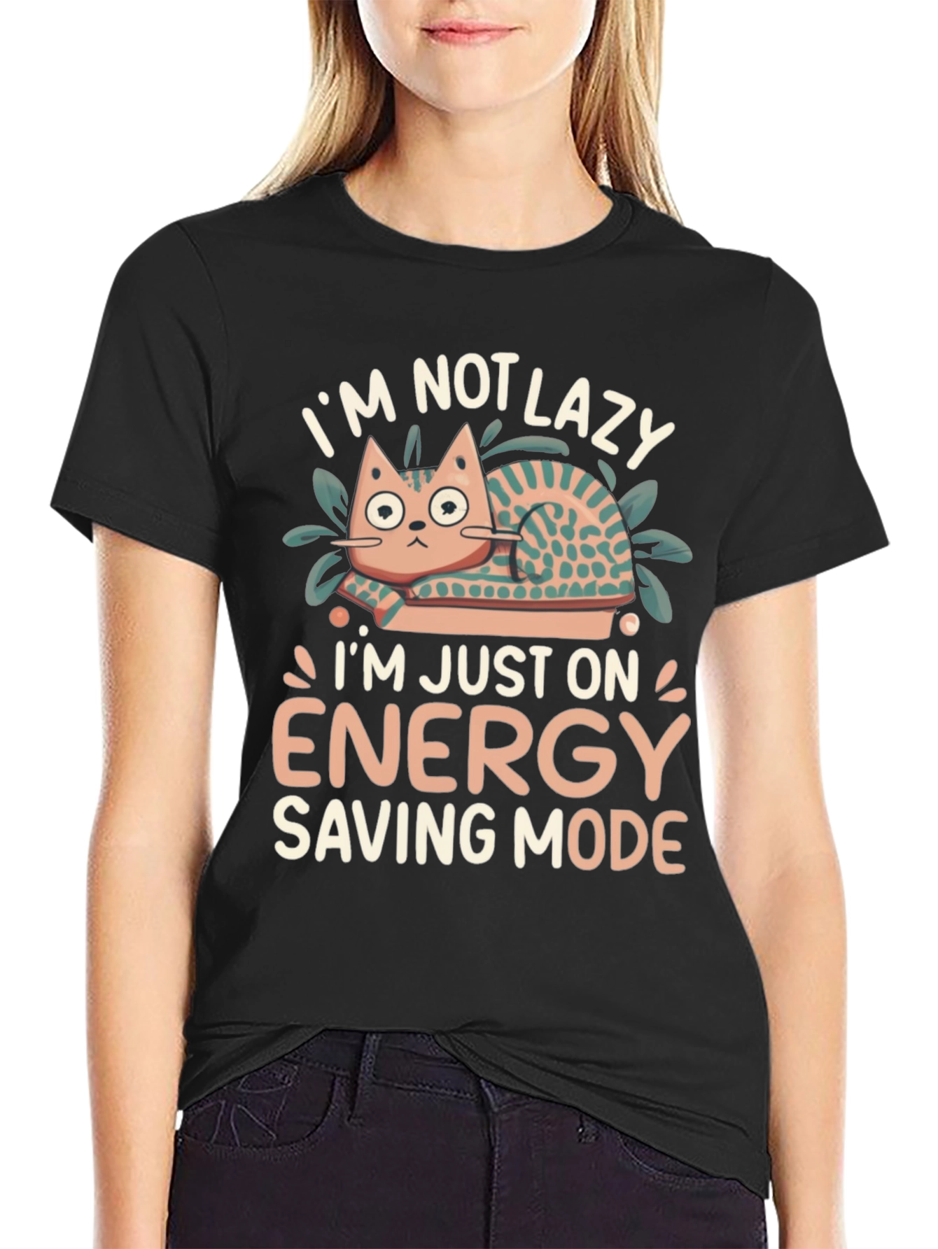 Lazy Cat Energy Saving Mode Graphic T-Shirt
