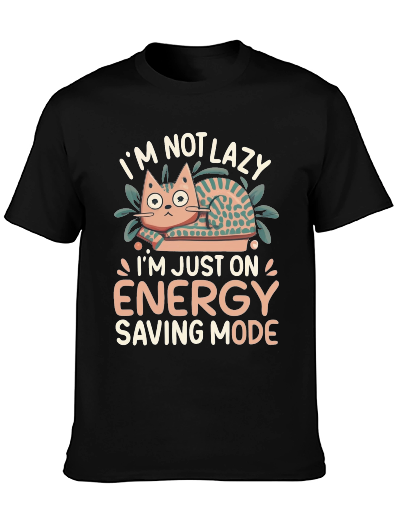 Lazy Cat Energy Saving Mode Graphic T-Shirt