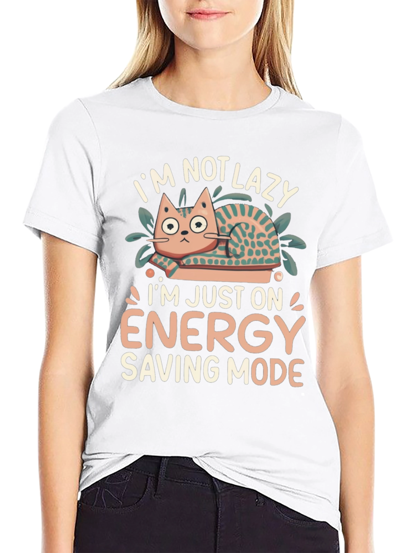 Lazy Cat Energy Saving Mode Graphic T-Shirt