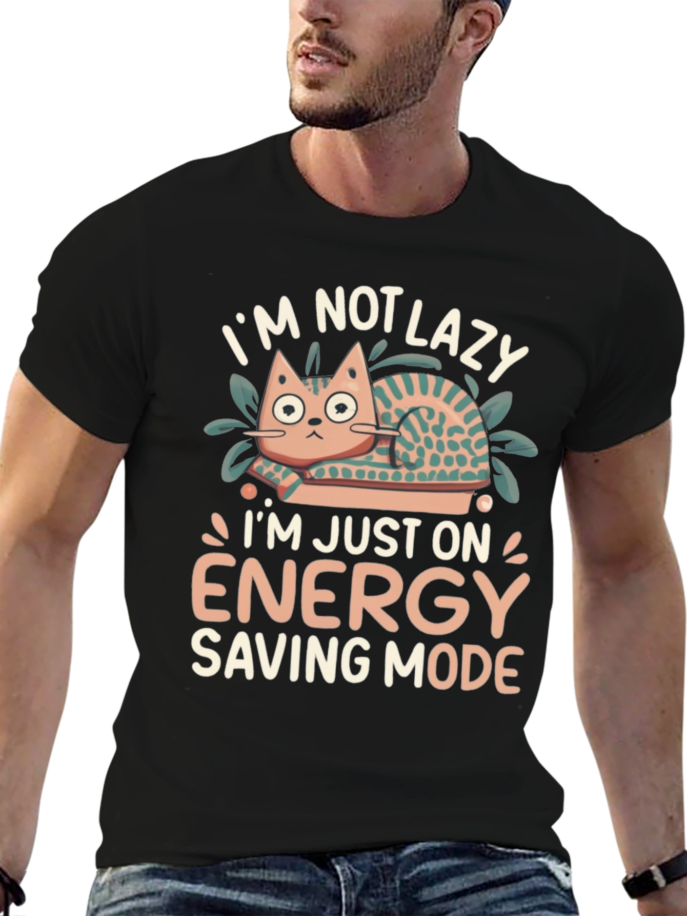 Lazy Cat Energy Saving Mode Graphic T-Shirt