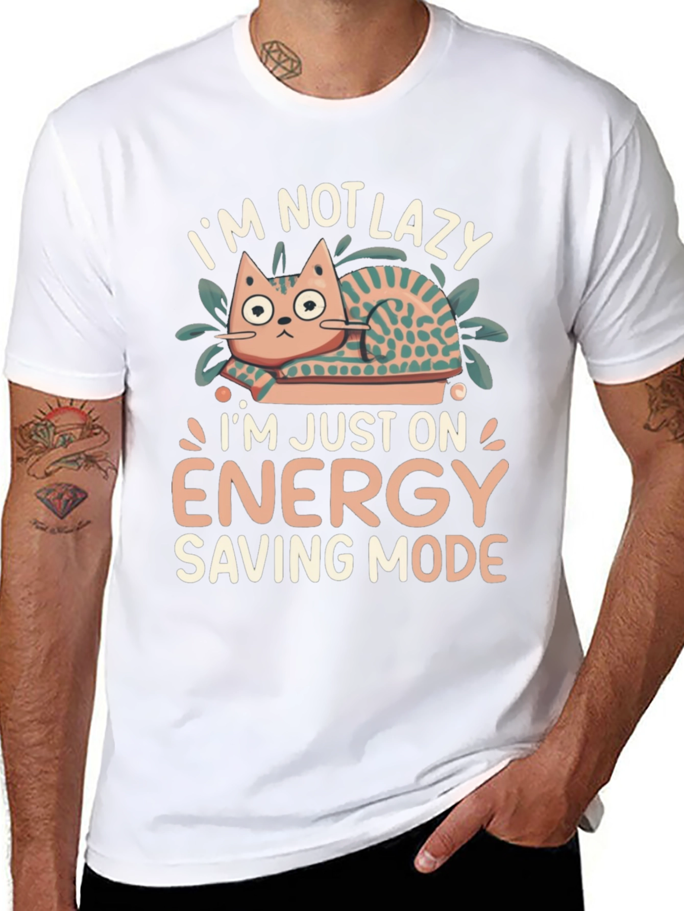 Lazy Cat Energy Saving Mode Graphic T-Shirt