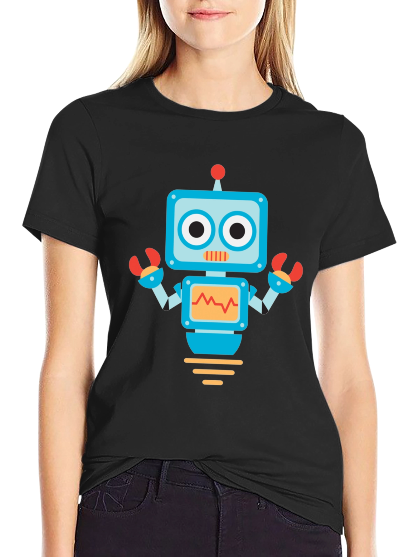 Robot Graphic Print Black Tee