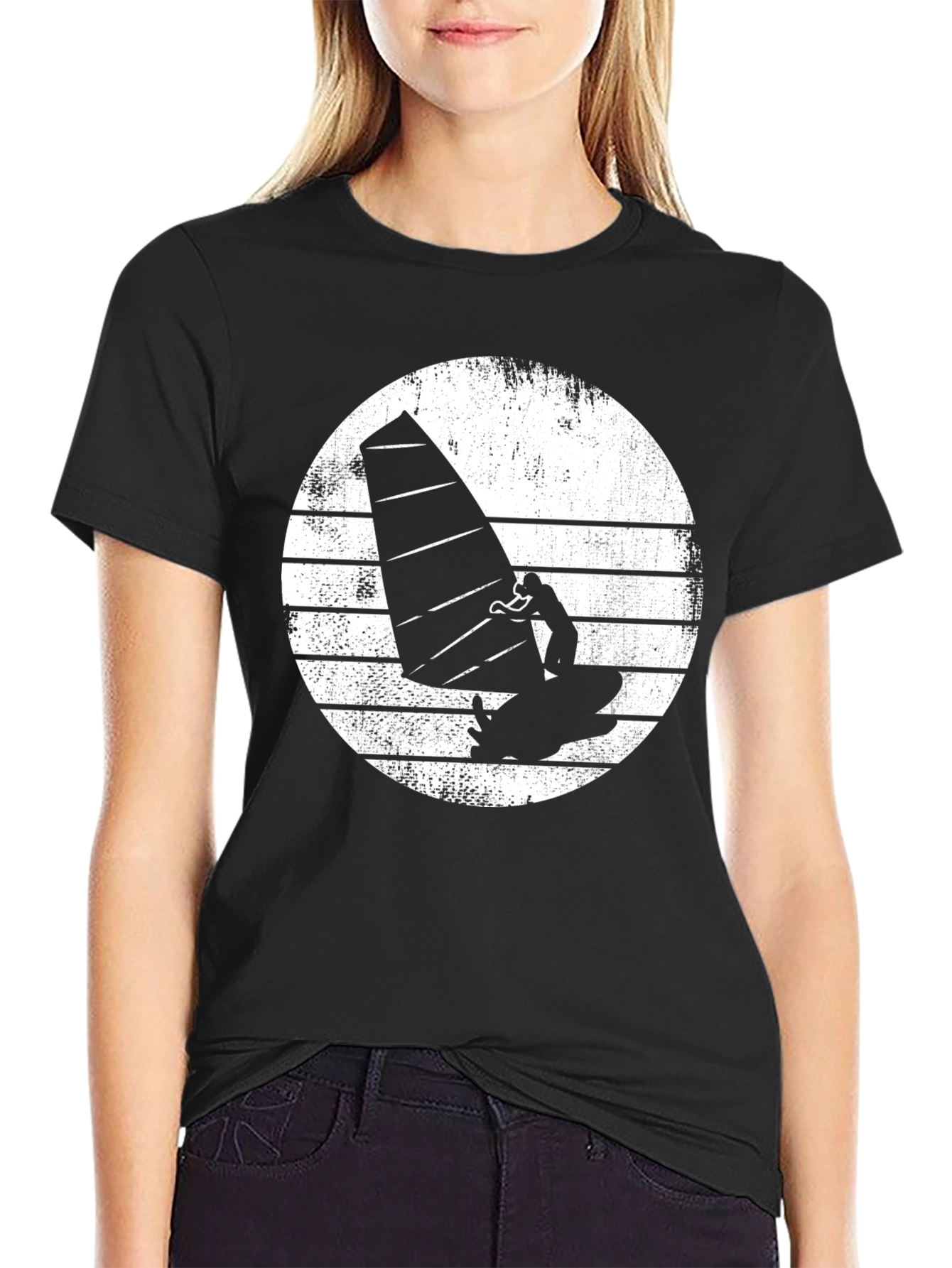 Windsurfer Graphic Tee - Black Cotton T-Shirt