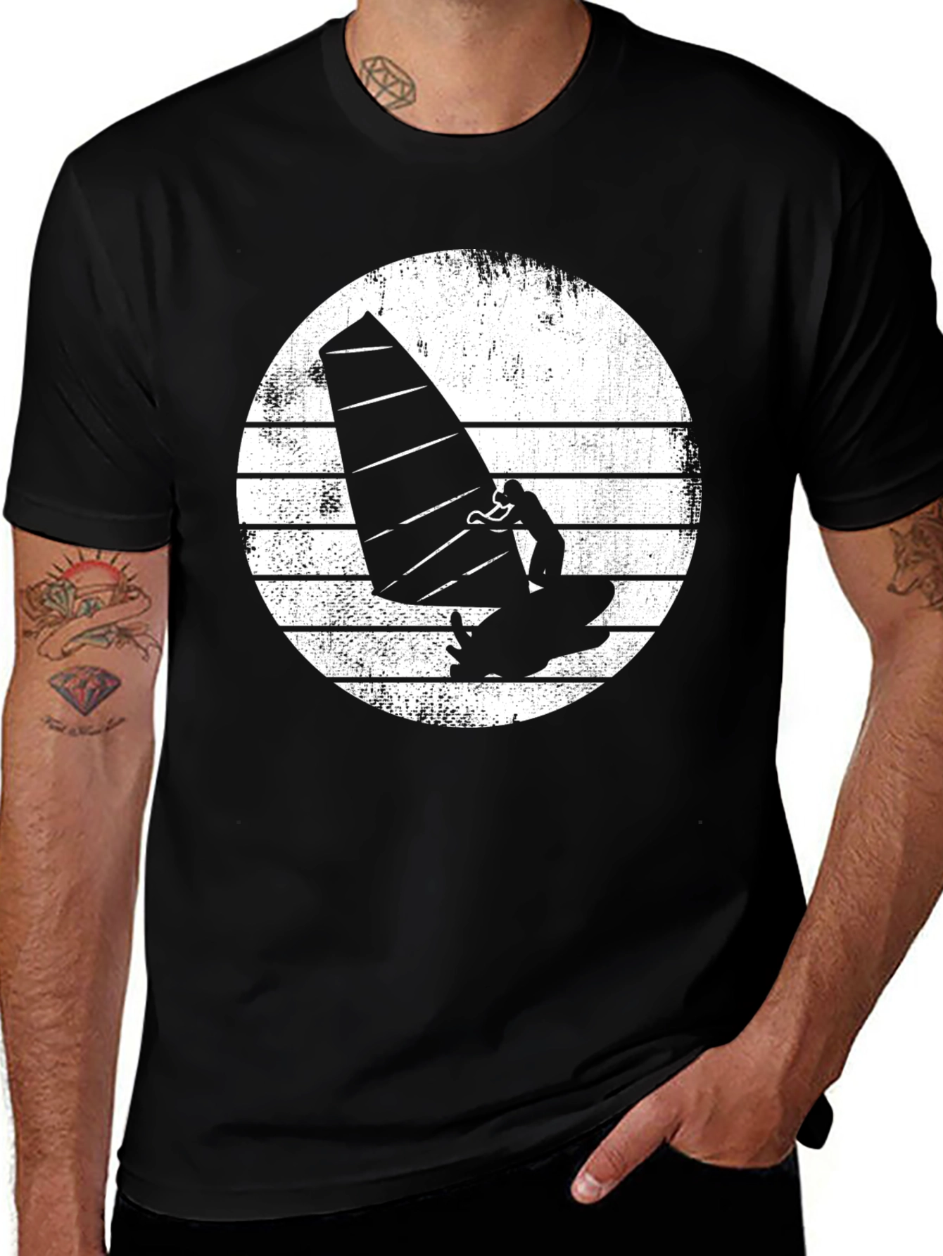 Windsurfer Graphic Tee - Black Cotton T-Shirt